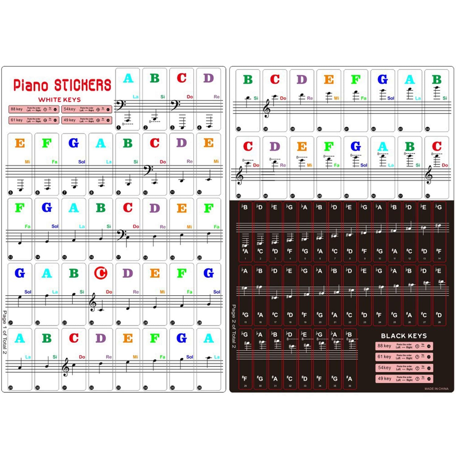 Piano Keyboard Stickers For 88/61/54/49/37 Key, Bold Large Letter Piano Stickers For Learning, Removable Piano Keyboard Letters,
