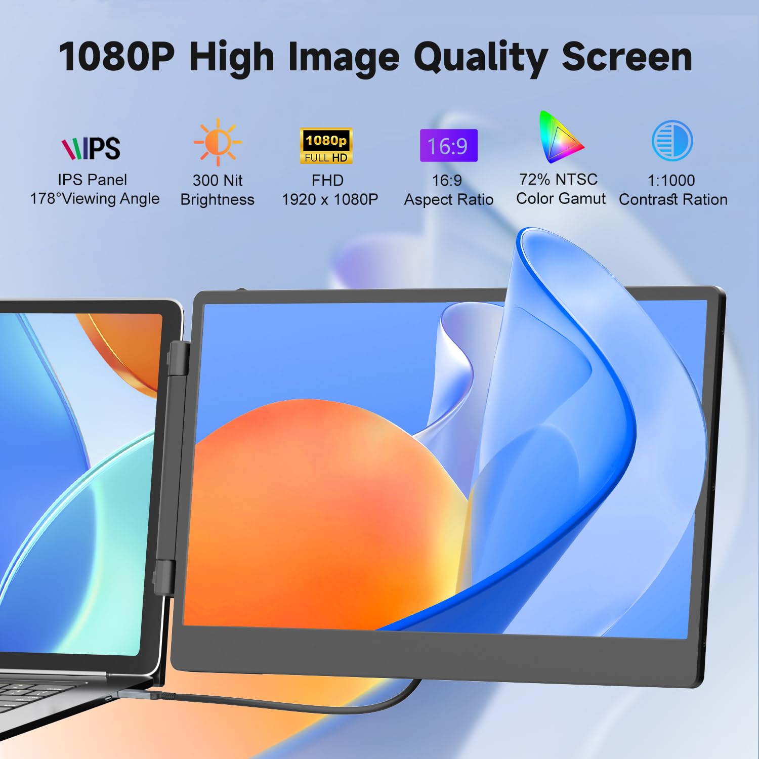 Kefeya Laptop Screen Extender, 14'' Fhd 1080P Triple Portable Monitor For Laptop 13 17'', Laptop Monitor Extender For Windows/Ma