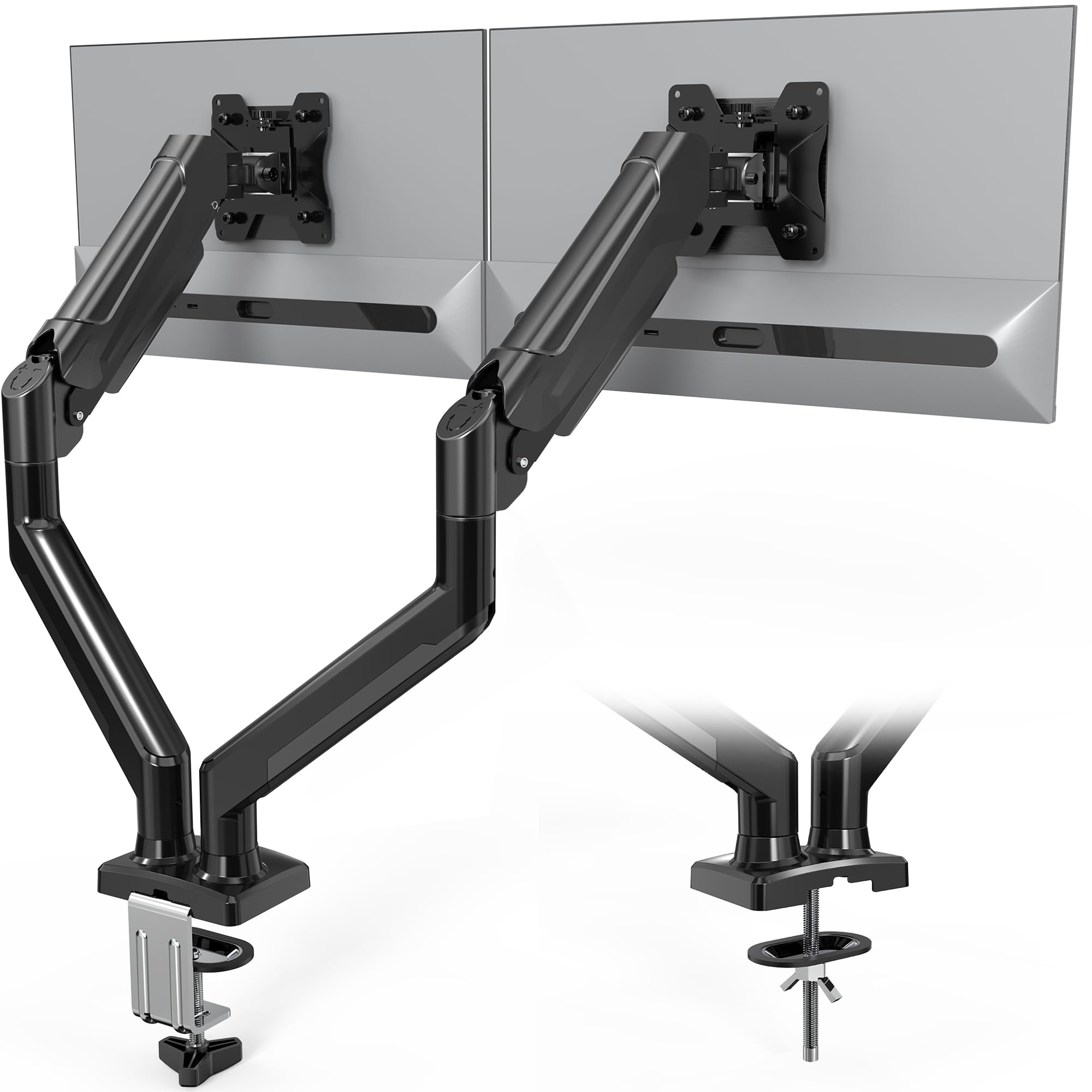 Bontec Dual Monitor Stand, Adjustable Gas Spring Monitor Desk Mount For 13 32 Inch Screens, Full Motion Vesa Mount With C Clamp,