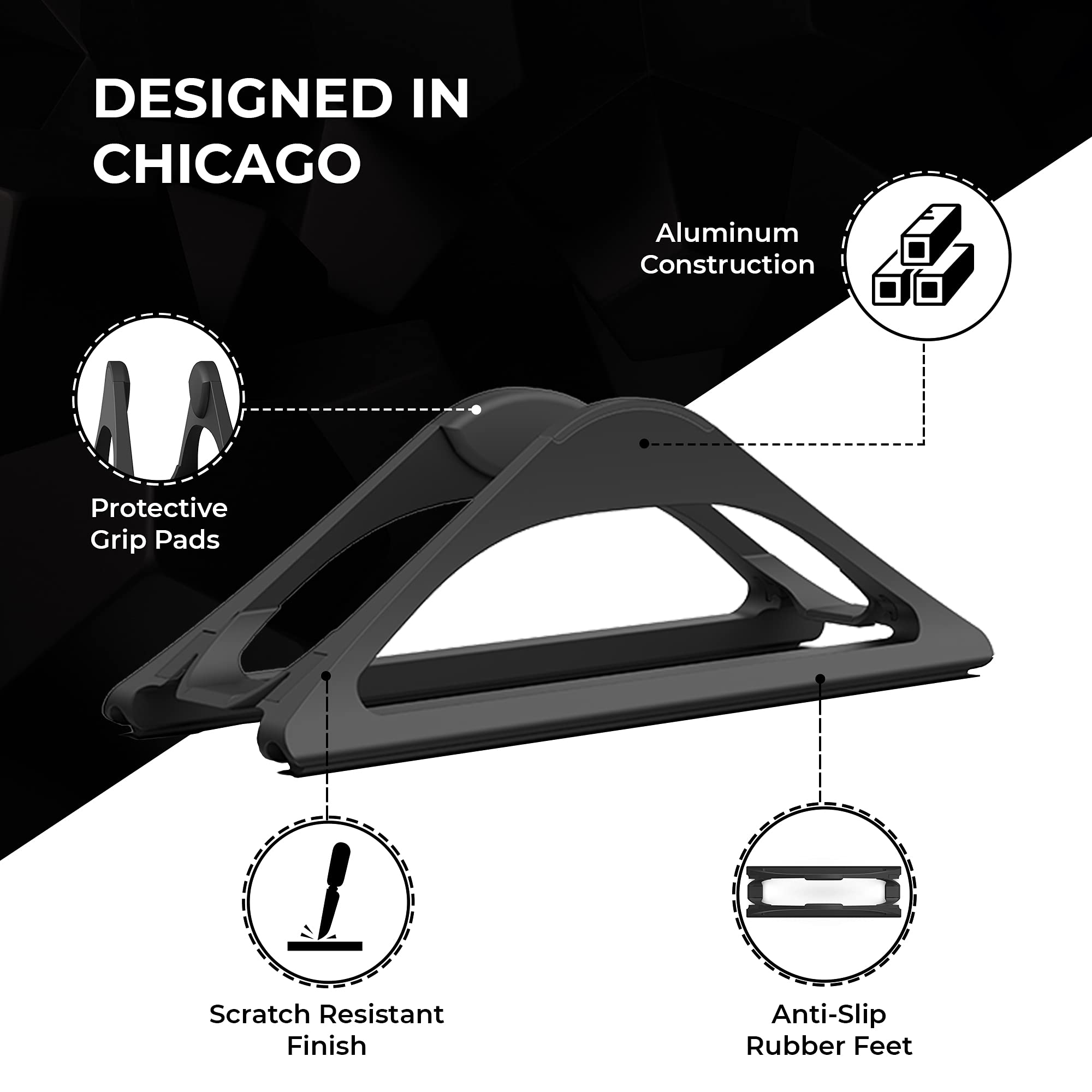 Humancentric Vertical Laptop Stand For Desks (Matte Black) | Adjustable Holder To Dock Apple Macbook, Macbook Pro, And Other Lap