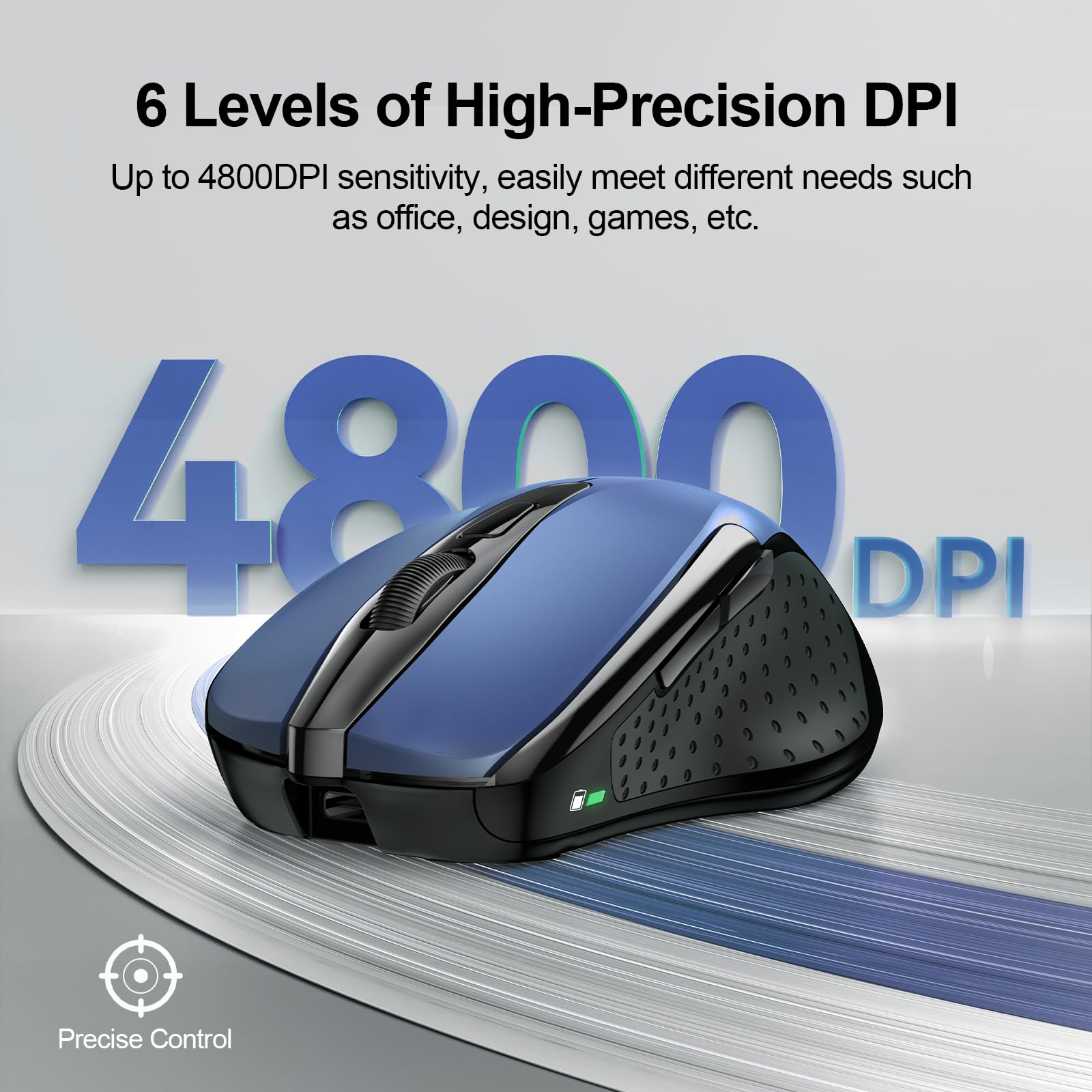 Tecknet Wireless Mouse (Bt5.0/3.0 & 2.4G) Rechargeable 4800 Dpi Silent Mouse 6 Buttons Bluetooth Mouse, Usb A Mouse Wide Compatibility   Blue