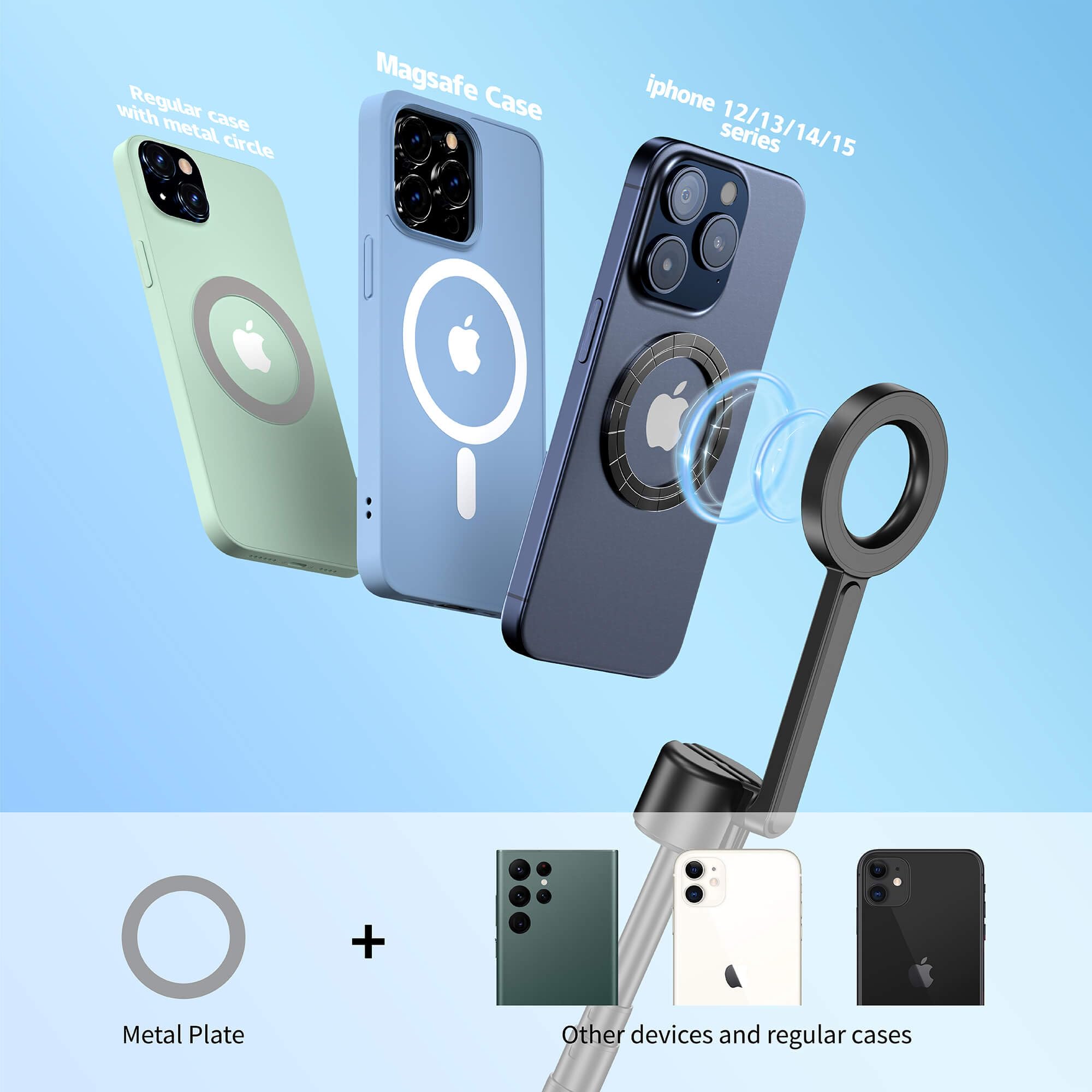 Vimitty For Magsafe Tripod For Iphone 64 Selfie Stick Tripod Phone With Metal Ring And Remote, Phone Tripod For Video Recording,