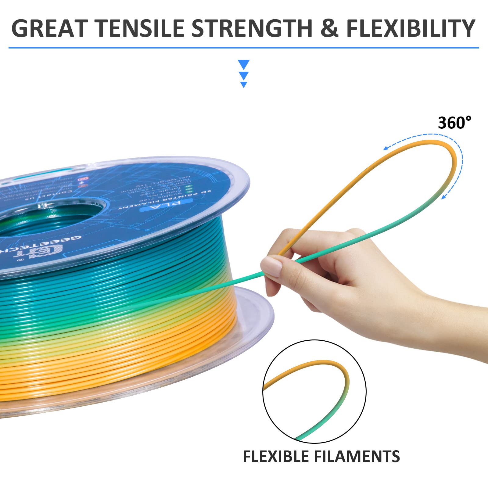 Geeetech Rainbow Pla Filament 1.75Mm, 3D Printer Multicolor Filament, Color Changing Filament 1Kg (2.2Lbs) 1 Spool, Dimensional
