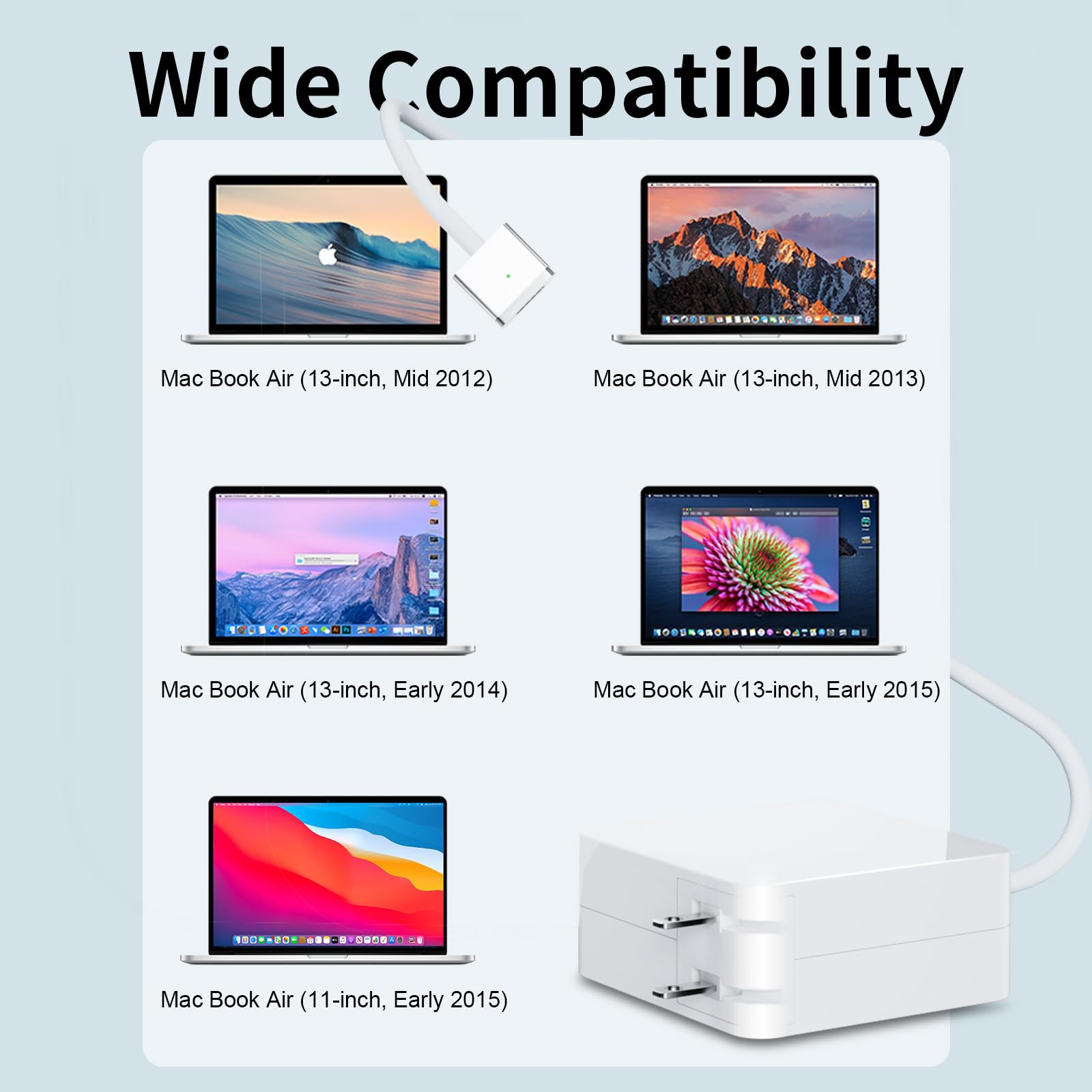 Mac Book Air Charger,Replacement For Mac Air Ac 45W Power T Tip Shape Connector, For Mac Book Air 11 Inch And 13 Inch(Between 20