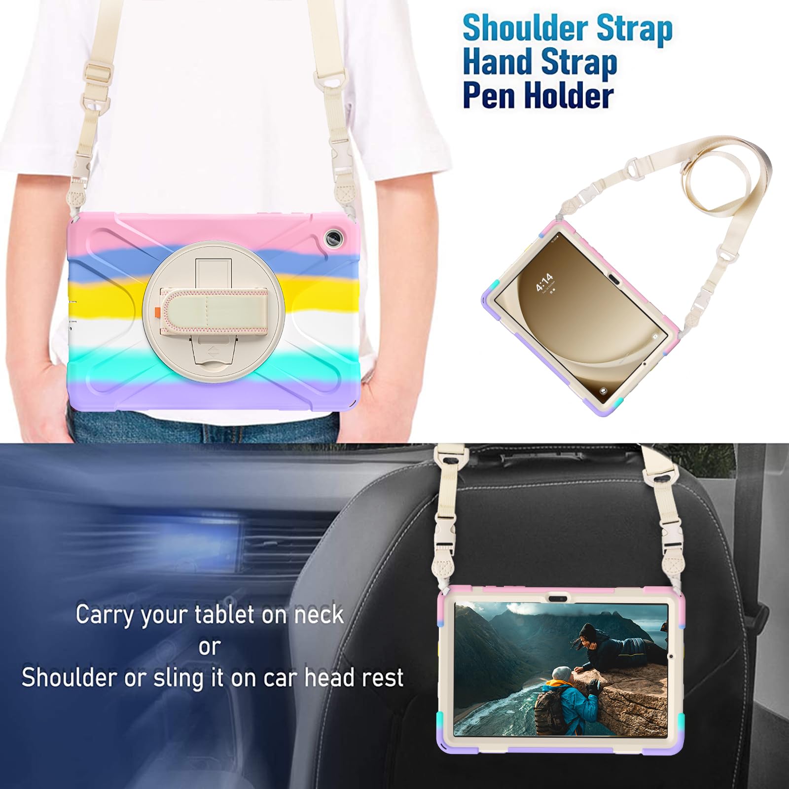 Tsqqst Samsung Galaxy Tab A9+ Plus Case 11'' 2023 For Kids Girls With Screen Protector Stand&Hand Shoulder Strap | Rugged Protec