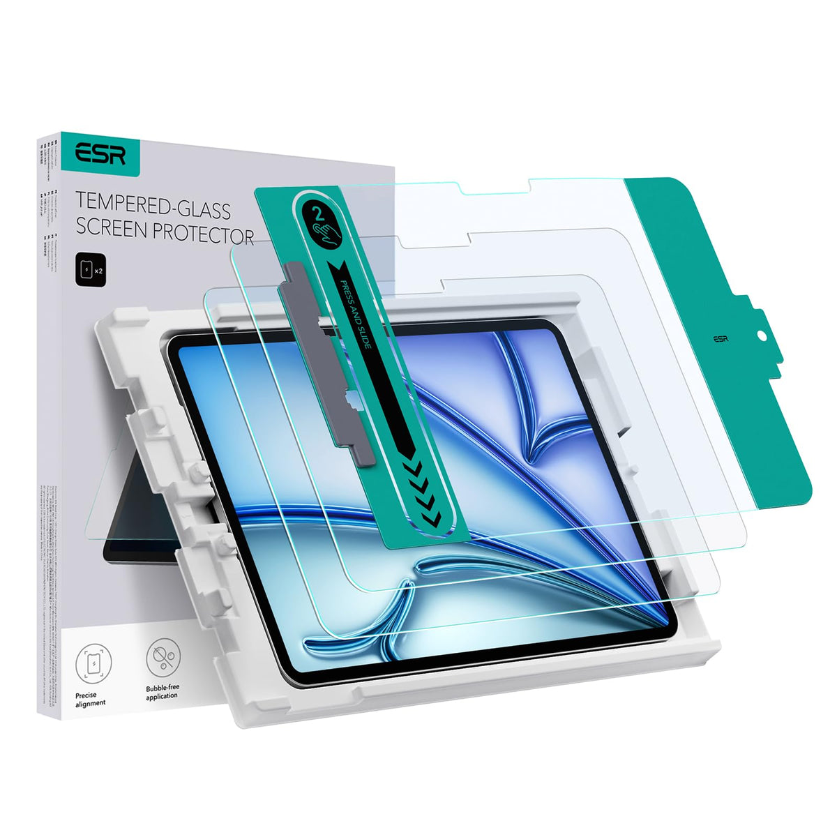 Esr 2 Pack Screen Protector For Ipad Air 11 Inch M3/M2 (7Th/6Th Generation, 2025/2024), 9H Tempered Glass Film With Easy Application Tray, Scratch Resistant, Bubble Free, Hd Clarity, Touch Sensitive
