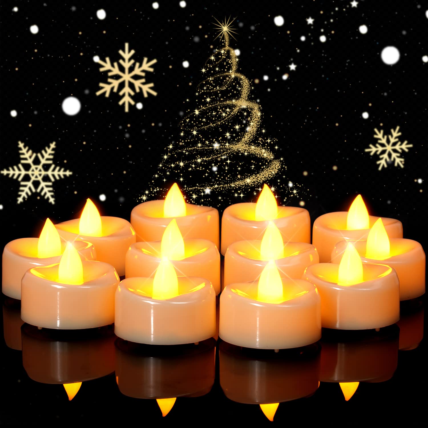 Merrynights Flameless Candles, 50 Pack Led Tea Lights Candles Battery Operated, Last 200+ Hrs Flickering Tea Lights For Hallowee