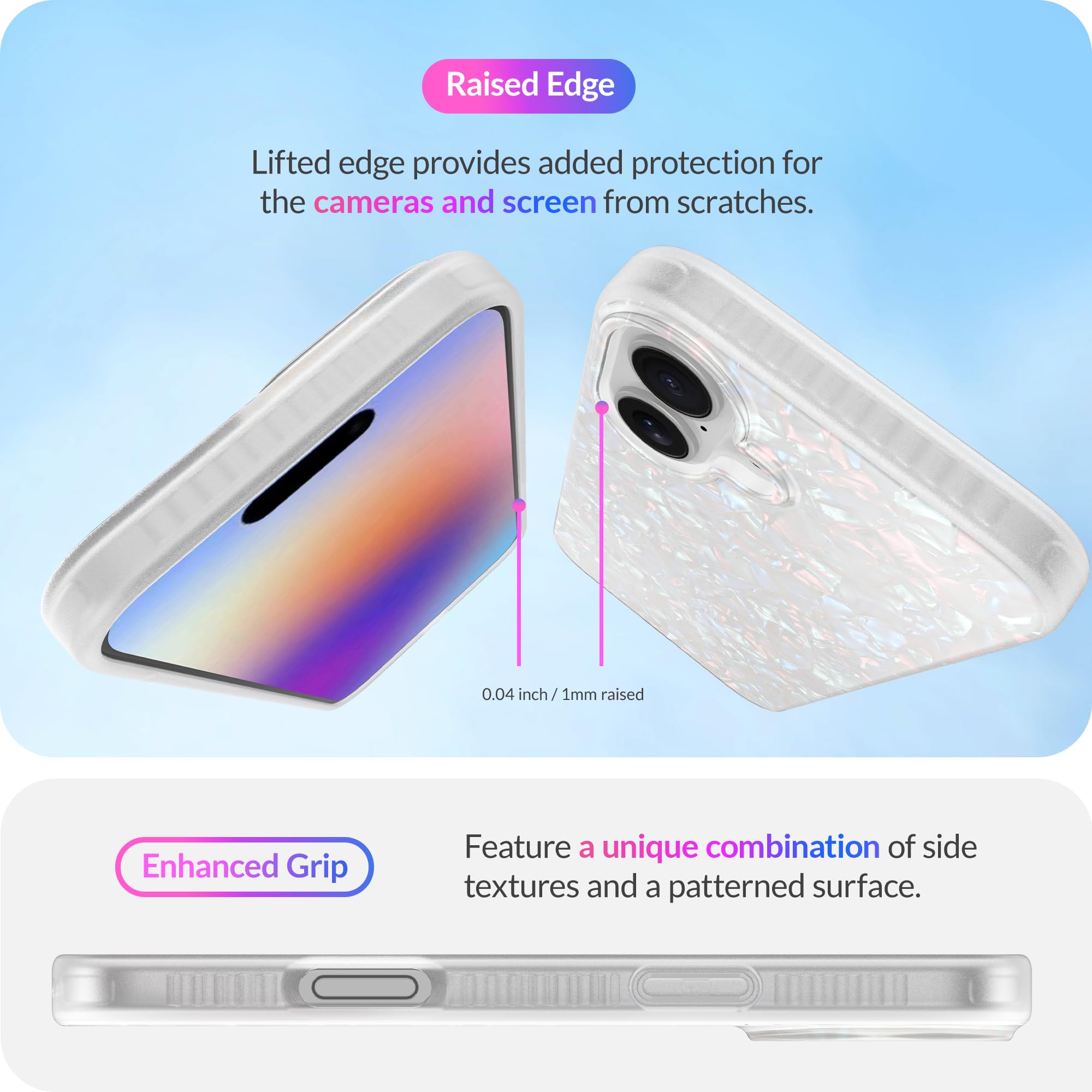 Lonli Hue   For Iphone 16 Case   White Pearl Tort Phone Case   [360 Shock Absorbent Bumper]   Cute, Unique And Aesthetic Phone C