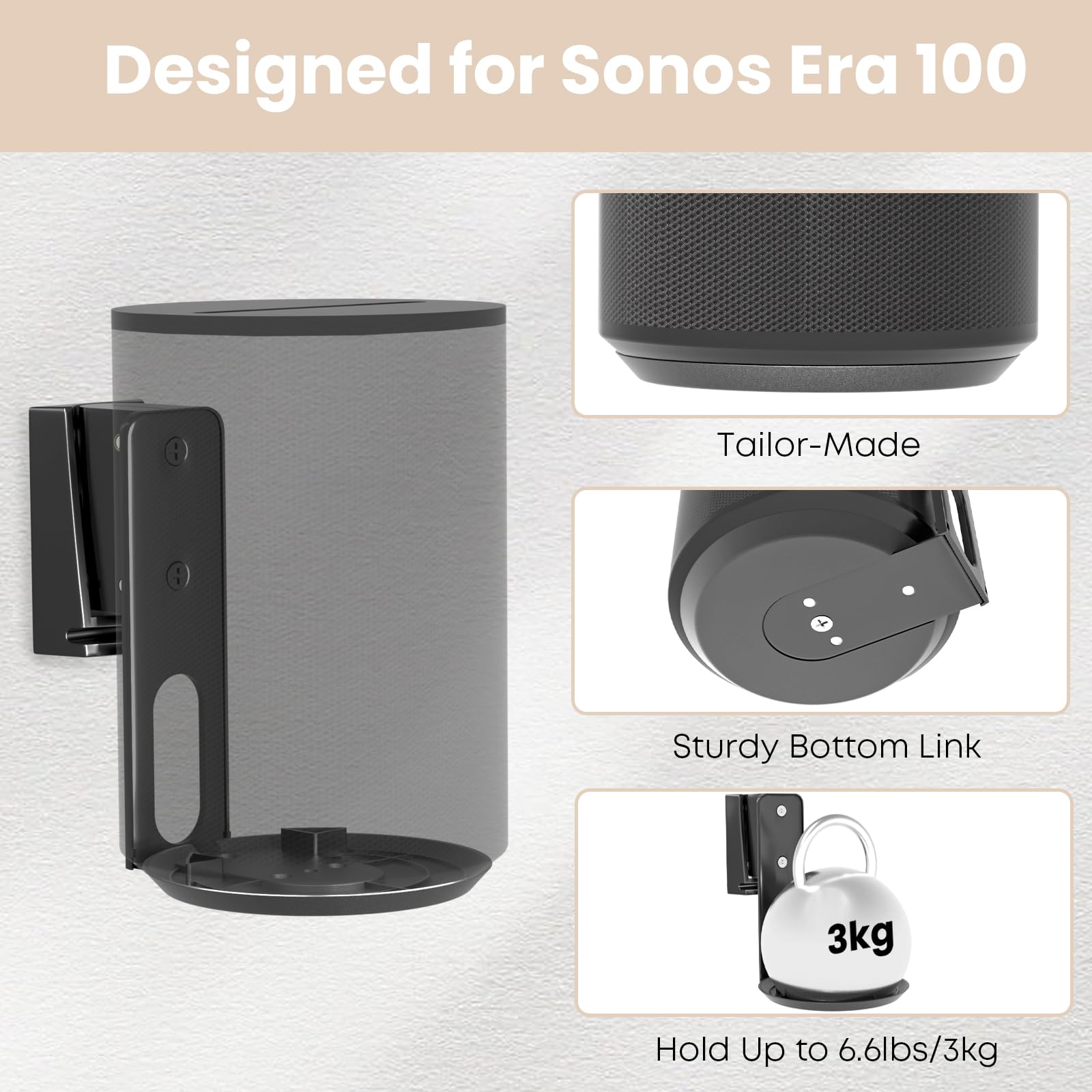 Putorsen Speaker Wall Mount For Sonos Era 100,Tilt & Swivel Speaker Shelf Bracket For Better Audio Enjoyment,Cable Management,Ho