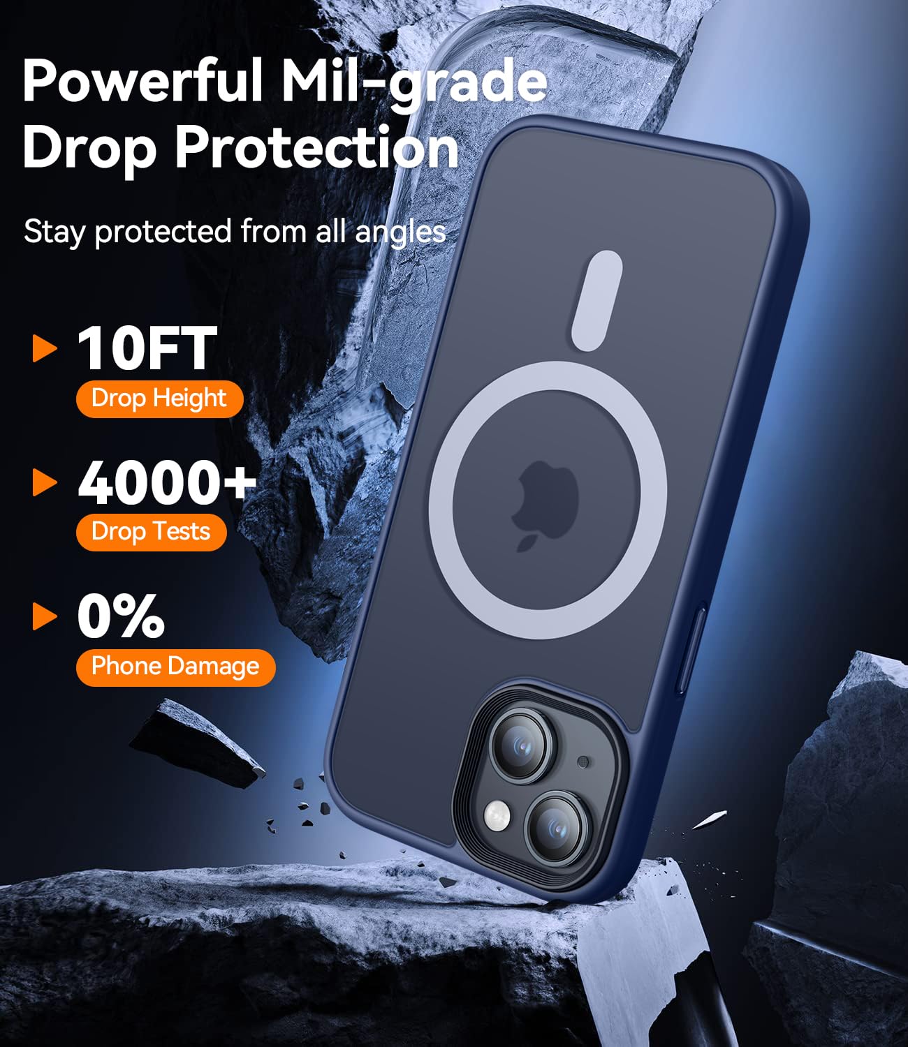 Canshn For Iphone 14 Case/Iphone 13 Case, Compatible With Magsafe, Translucent Matte Back Slim Shockproof Phone Cover, Deep Blue