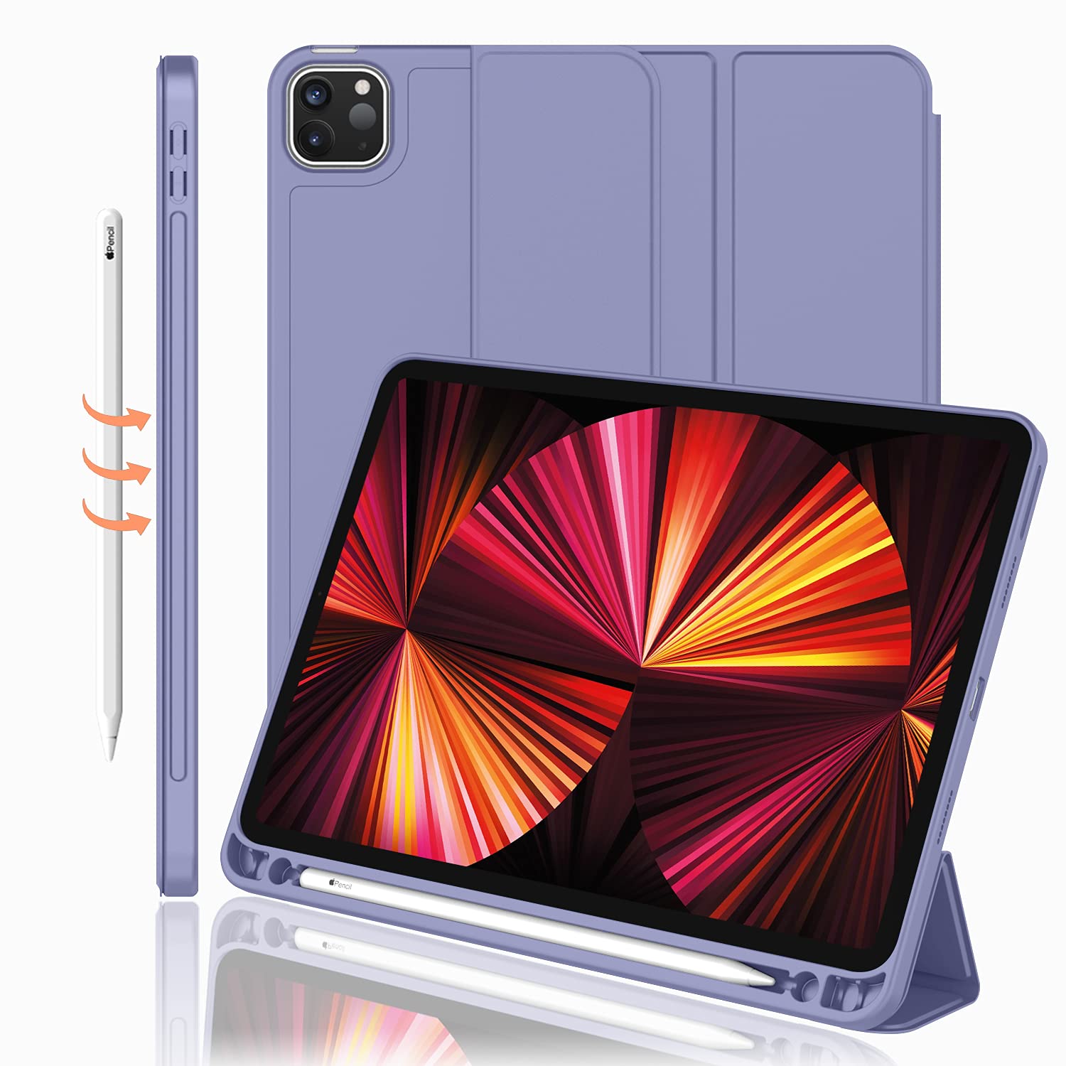 Imieet New Ipad Pro 11 Inch Case 2022(4Th Gen)/ 2021(3Rd Gen) With Pencil Holder [Support Ipad 2Nd Pencil Charging/Pair],Trifold Stand Smart Case With Soft Tpu Back,Auto Wake/Sleep(Lavendar)