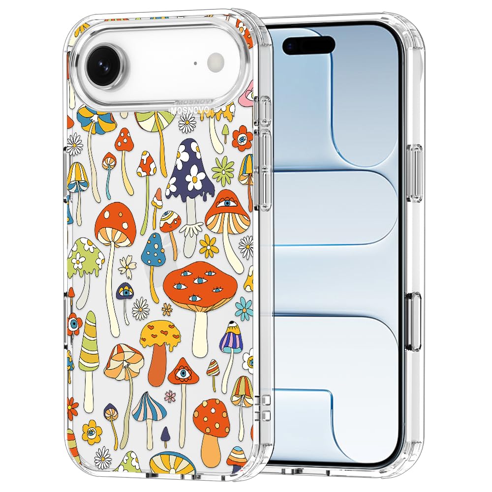 MOSNOVO for iPhone Air Case | Military Grade 6.6ft Drop Tested | Camera Control | Clear with Mushroom Art Design