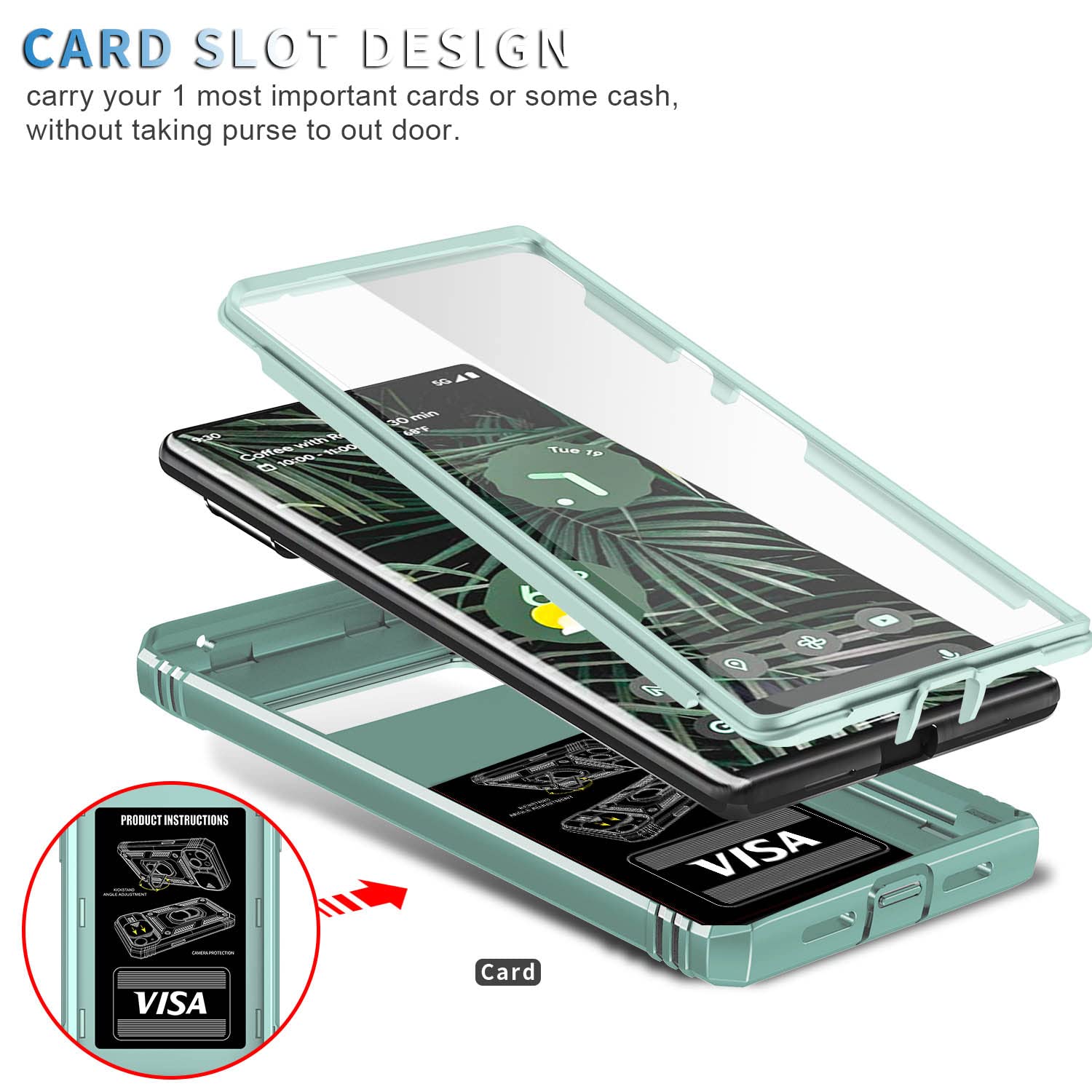 Fetrim Case For Google Pixel 6 Pro, Camera Cover Phone Case With Rotation Ring Stand For Google Pixel 6 Pro   Green