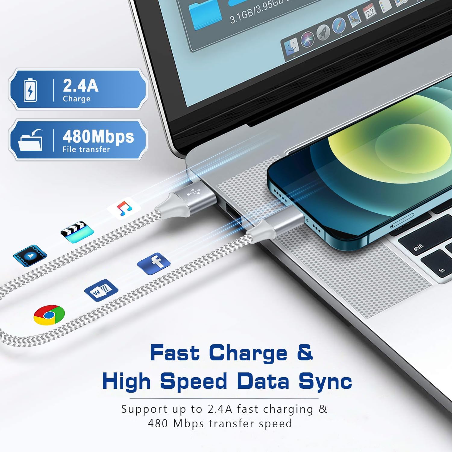 [Apple Mfi Certified] Short Iphone Charger 1Ft 3Pack,Usb A To Lightning Cord Nylon Braided 12 Inch Fast Charging Iphone Cable Co