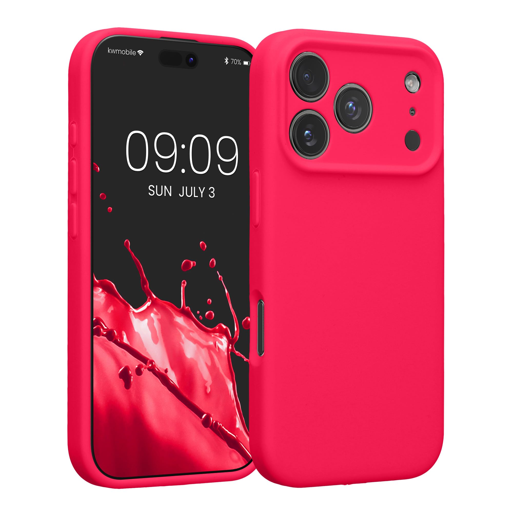 kwmobile Case Compatible with Apple iPhone 17 Pro Case - Slim TPU Silicone Phone Cover - Soft Touch Finish - Neon Pink
