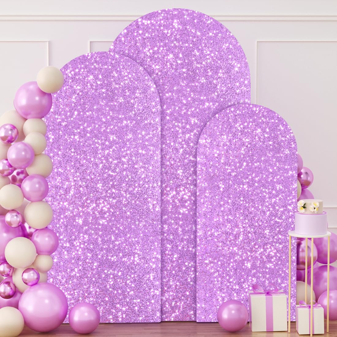 Fuhsy Wedding Arch Stand Cover Lavender Set Of 3 Arch Cover 4Ft 5Ft 6Ft Spandex Sequin Arch Backdrop Covers Lilac Chiara Backdro