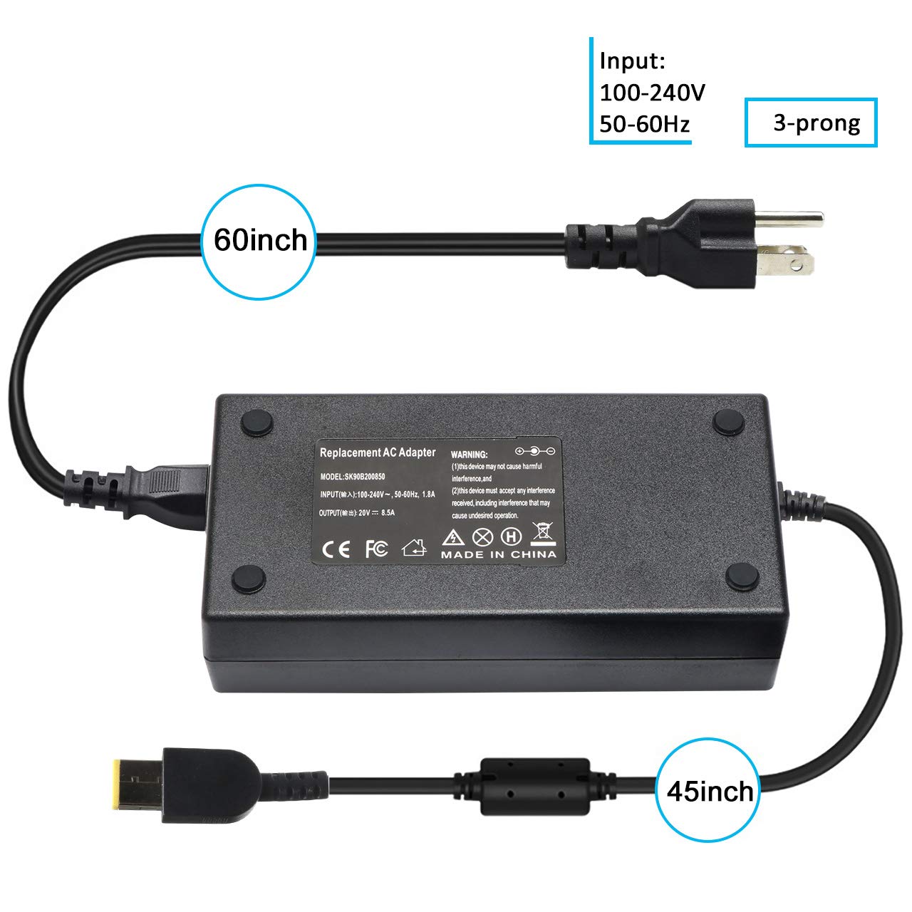 New 170W 20V Power Ac Charger Replace For Lenovo Thinkpad E440 E450 E555 P50 P51 P70 W540 W541 Yoga 15 45N0487 4X20E50574 Adl170