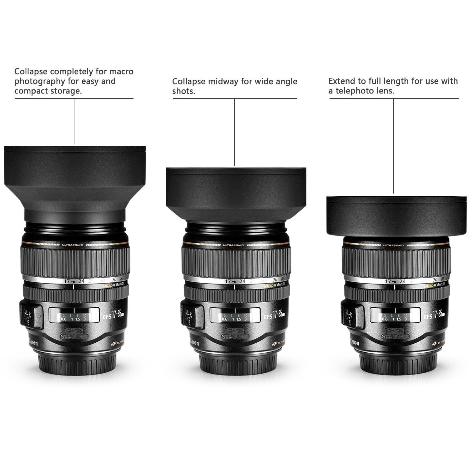 72Mm Tulip Flower Lens Hood + 72Mm Soft Rubber Lens Hood For Select Canon, Nikon, Olympus, Panasonic, Pentax, Sony, Sigma, Tamro