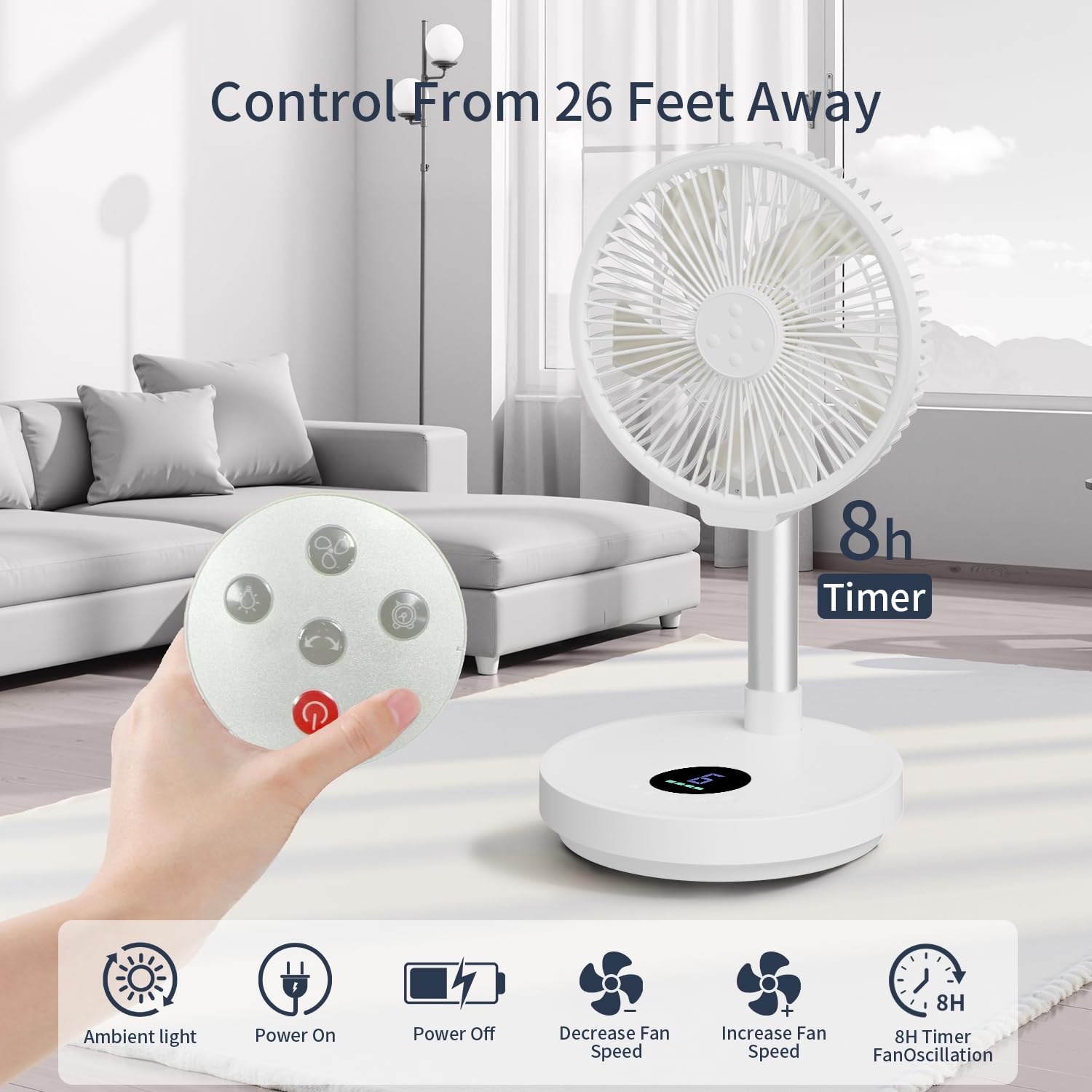 10 Portable Fan - Wireless Battery Operated Fan - 6 Speeds - Led Lighting - Remote Control - Cruise Travel - Outdoor Travel Rv P