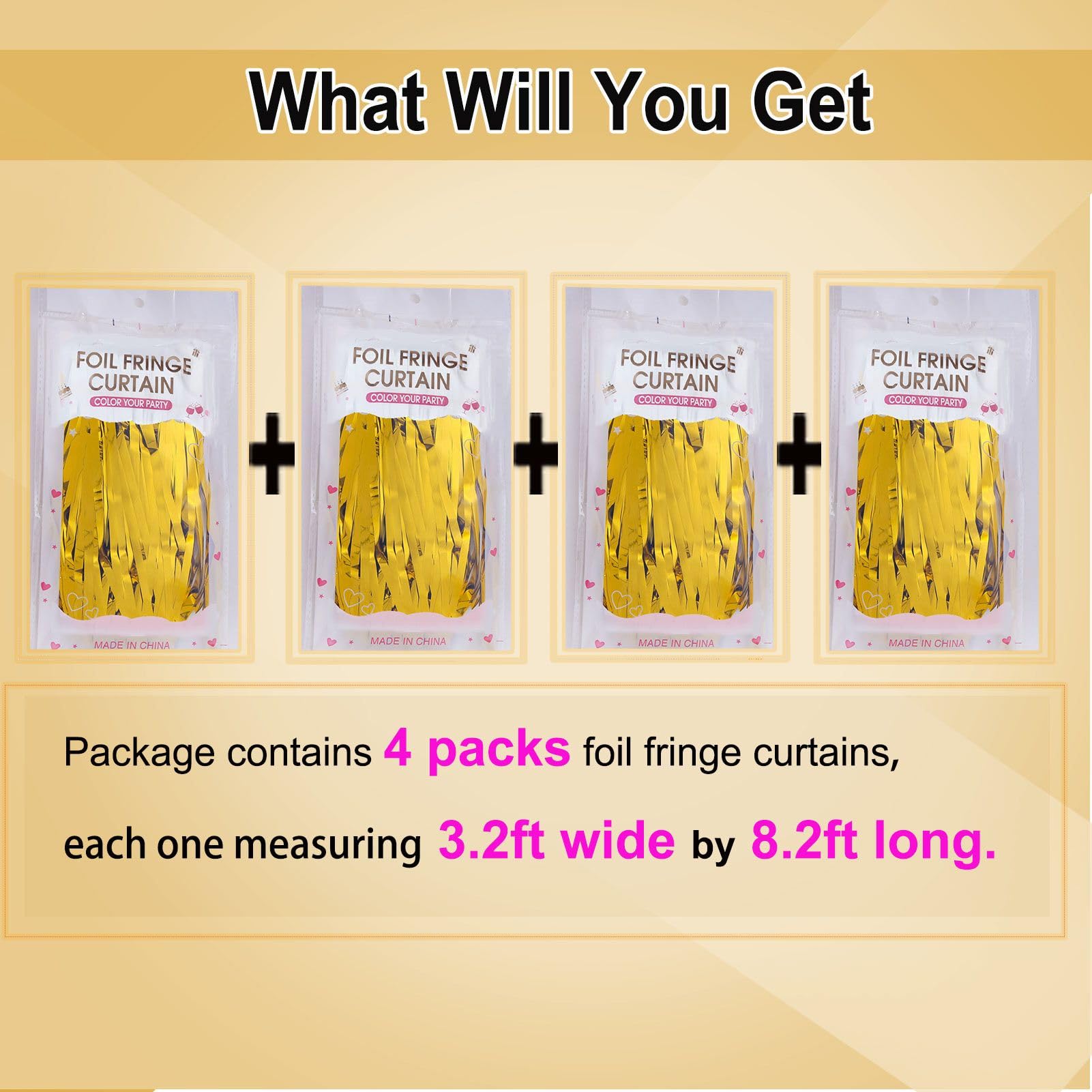 Eufars Gold Party Decorations   4 Pack Of 3.2X8.2Ft Gold Foil Fringe Curtain, Gold Backdrop Gold Streamers Tinsel Curtain Backdr