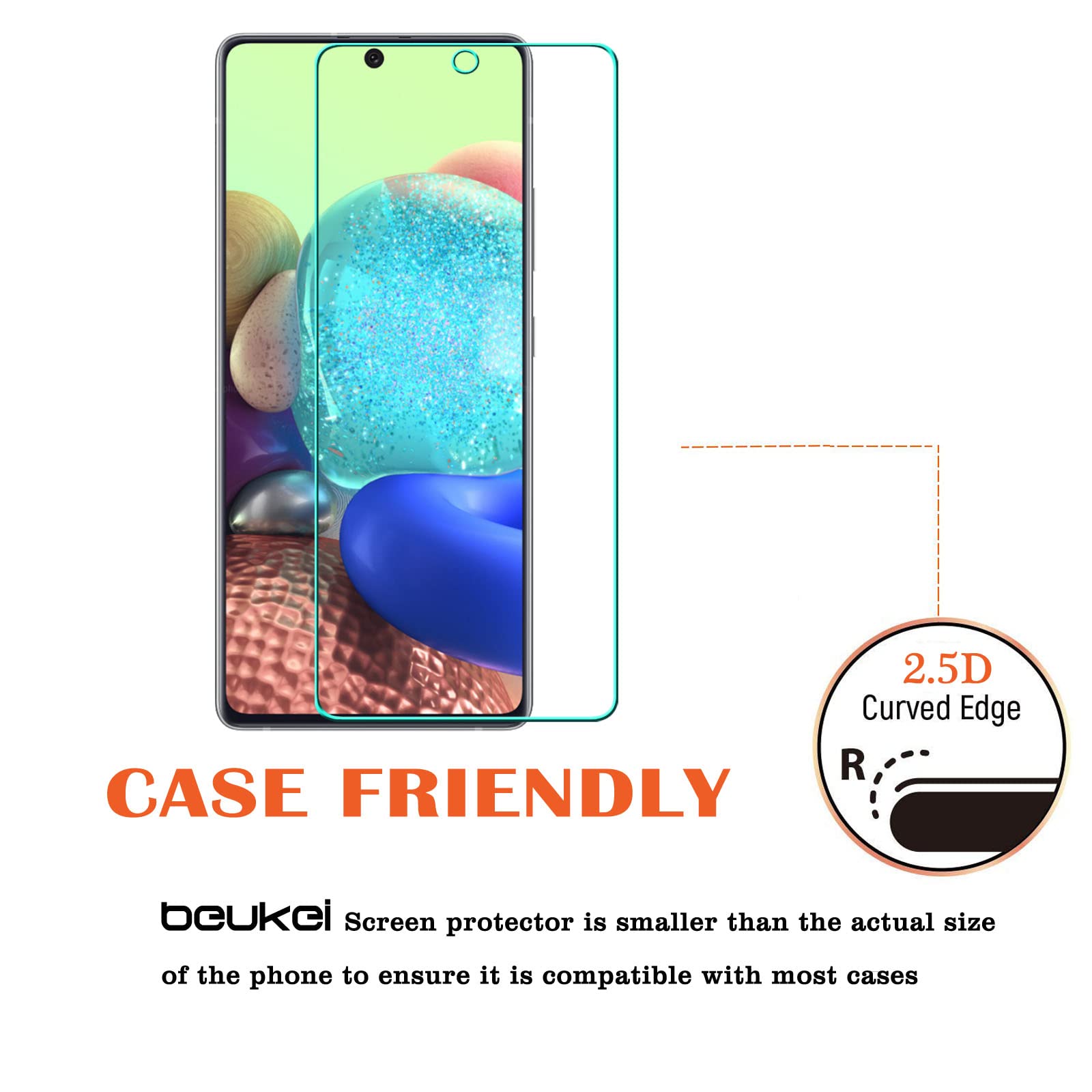 Beukei (4 Pack) Compatible For Samsung Galaxy A71 (4G/5G) / A72 (4G/5G) / A73 (5G) Screen Protector Tempered Glass, (6.7 Inch) T