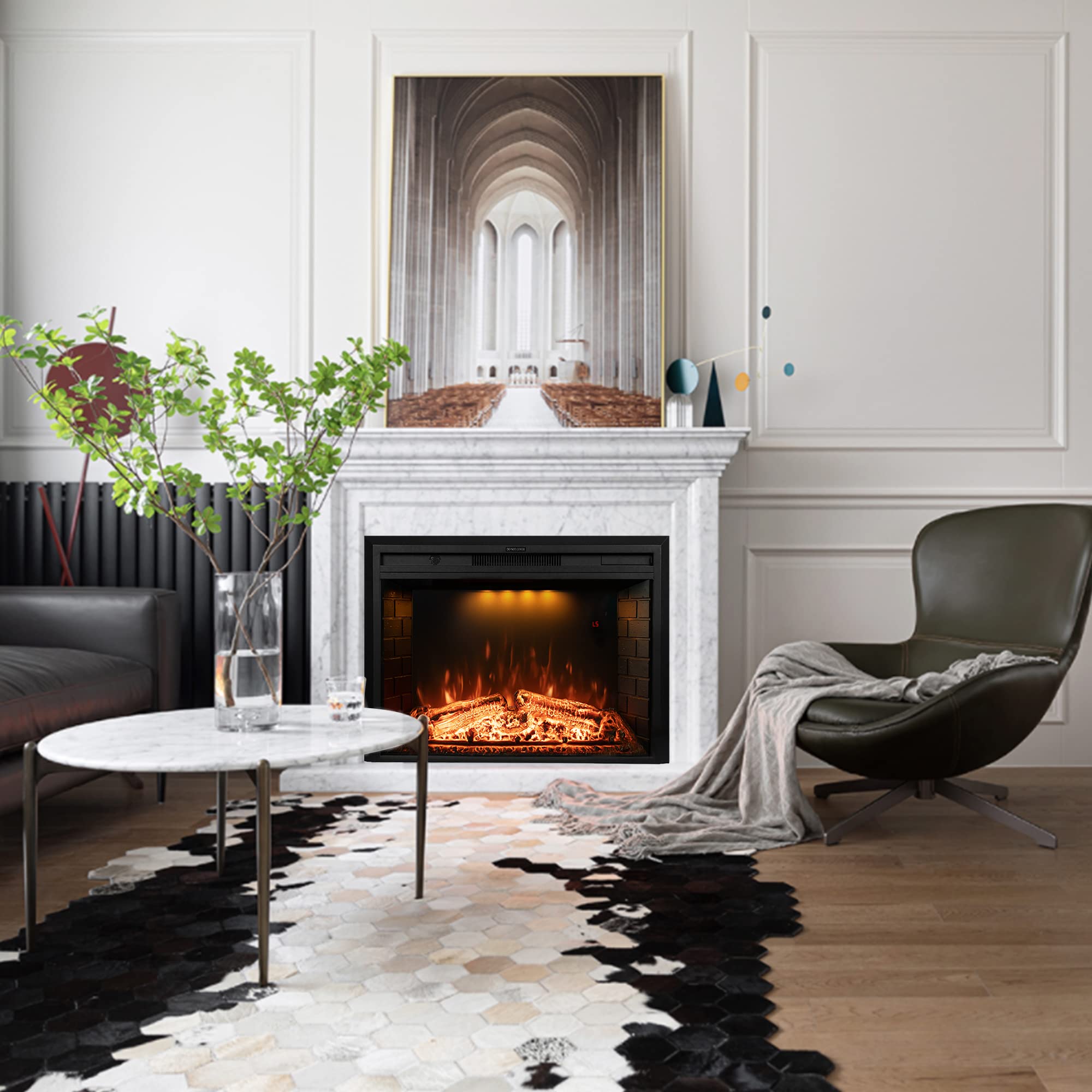 Dreamflame 30 Inch Electric Fireplace, Wall Fireplace Electric With Remote Control, Realistic Log And Crackling Sound, Overheati