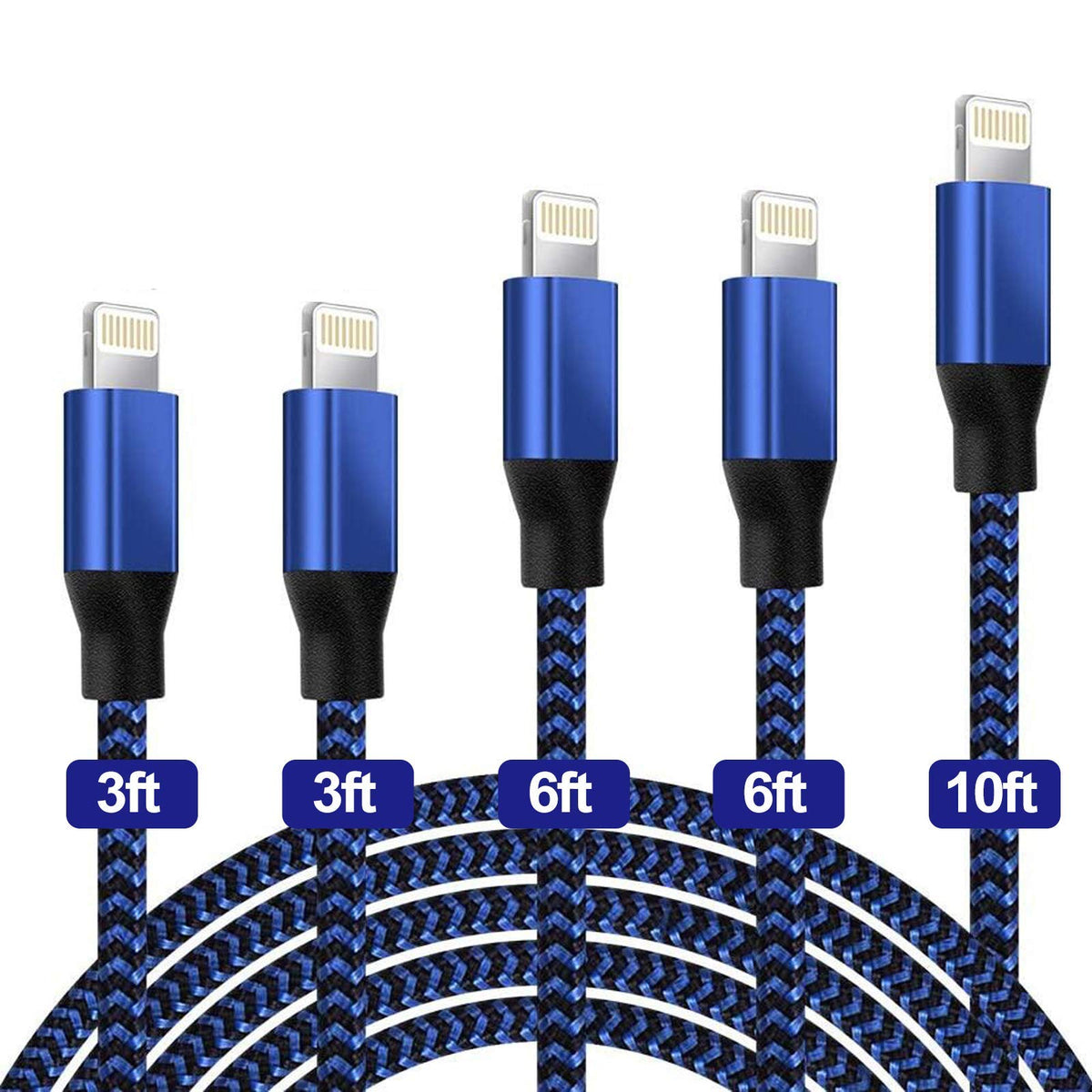 [Apple Mfi Certified] Iphone Charger 5Pack(3/3/6/6/10 Ft)Long Lightning Cable Fast Charging High Speed Data Sync Usb Cable Compatible Iphone 14/13/12/11 Pro Max/Xs Max/Xr/Xs/X/8/7/Plus/6S Ipad Airpods