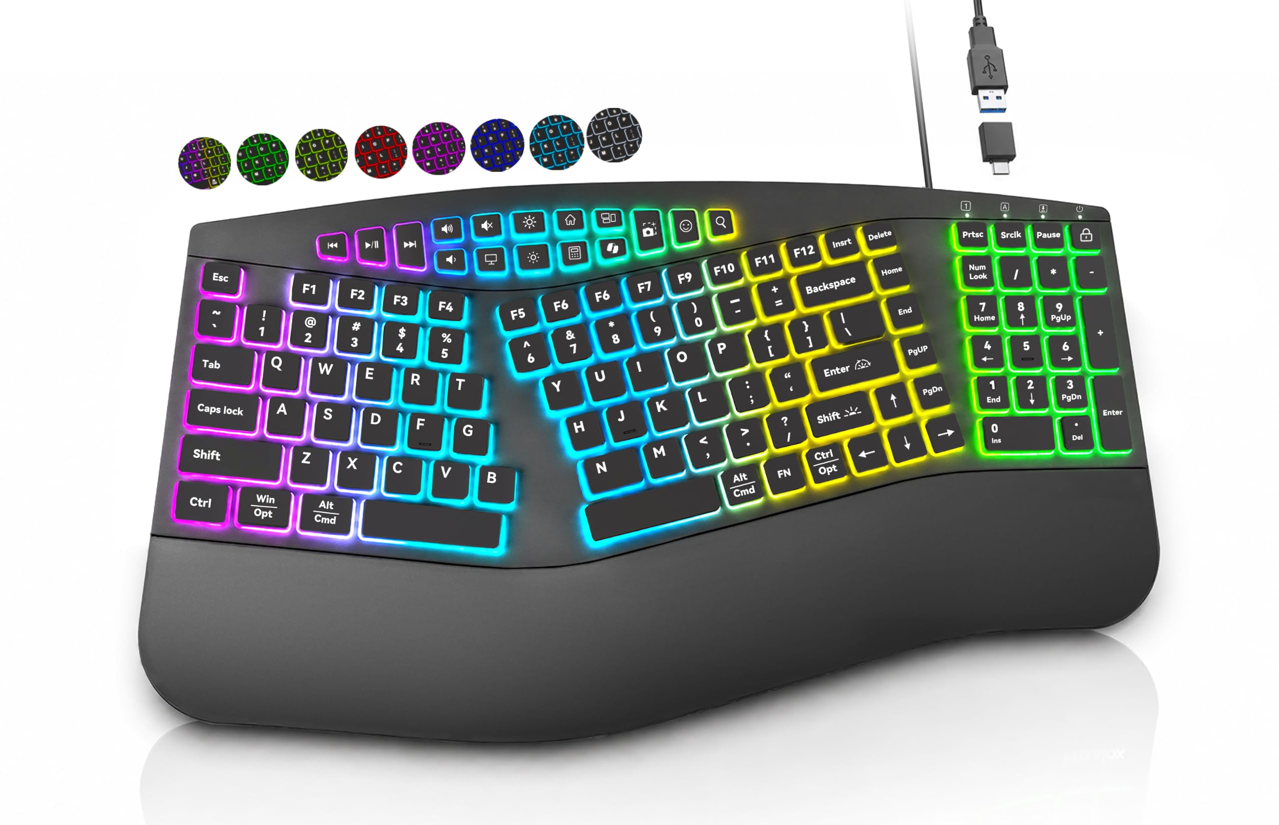Frixalox Wired Ergonomic Split Keyboard with RGB Backlight & Numpad, Black