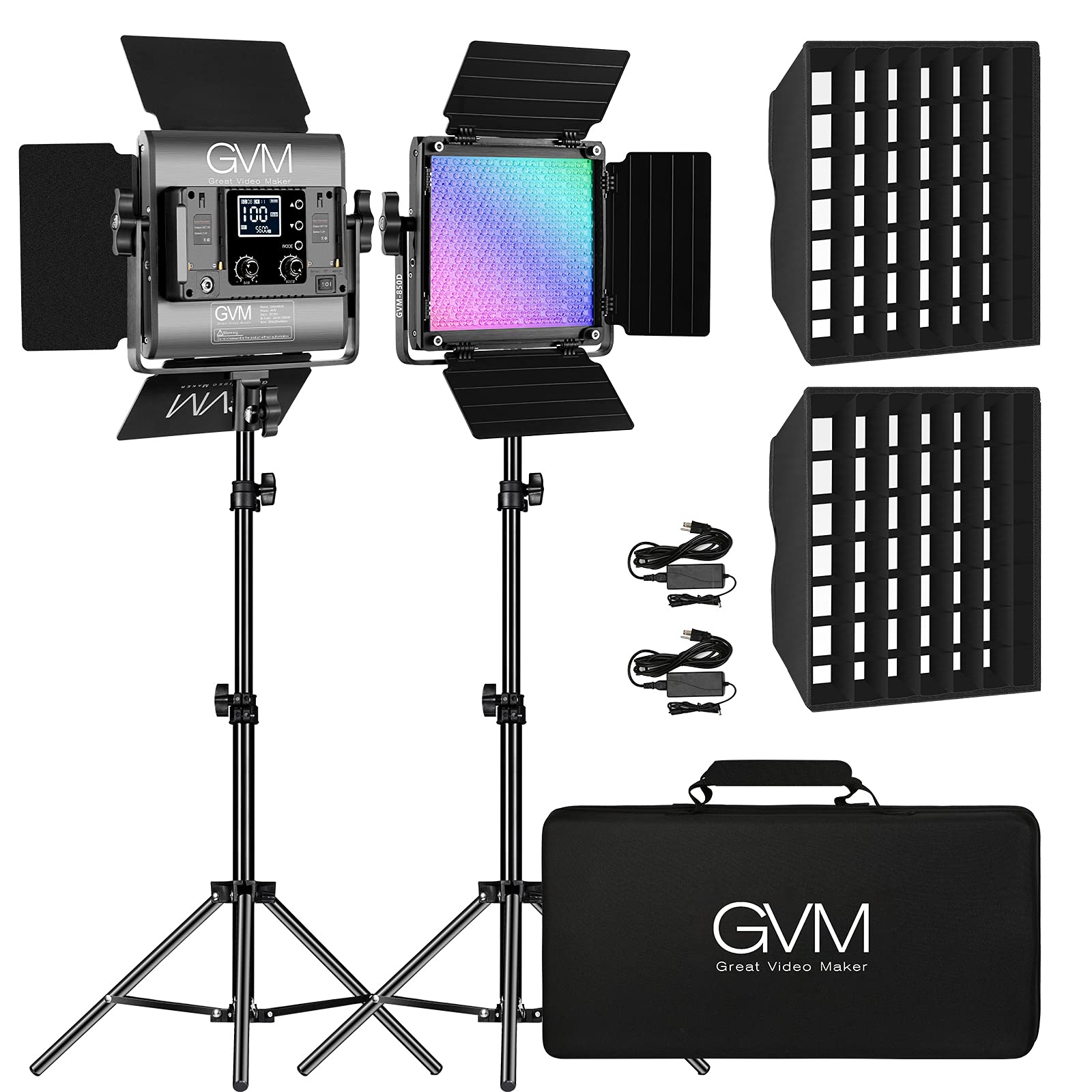 Gvm 850D Rgb Led Video Lights With 2 Softboxes Stand, 360  Full Color Video Lighting Panel With App Control,2 Packs Photography