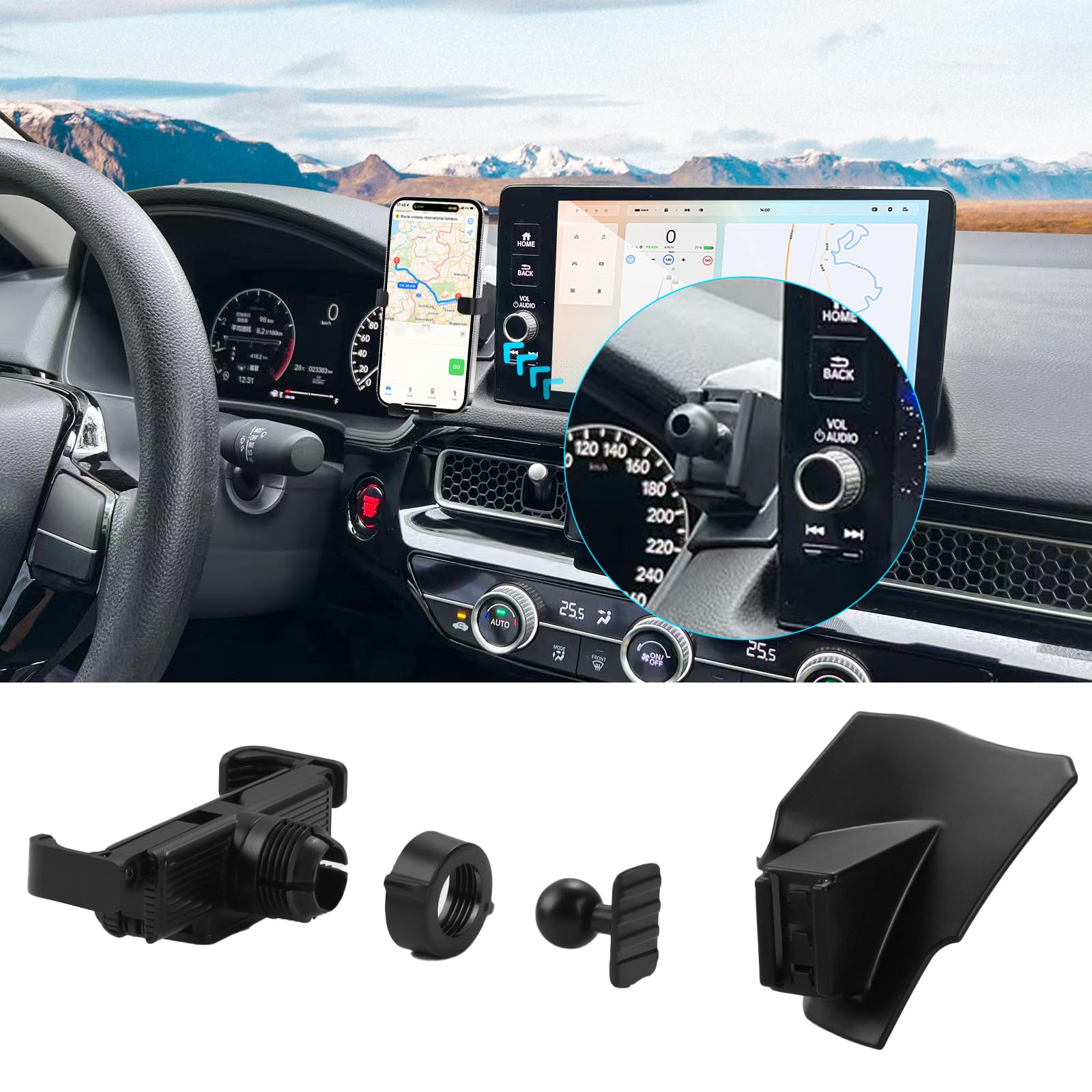 Car Phone Holder For Honda Civic 2022 2023 2024, Custom-Fit 11Th Gen Mount, 90-Degree Rotation, Thick Case Friendly, Hands-Free 