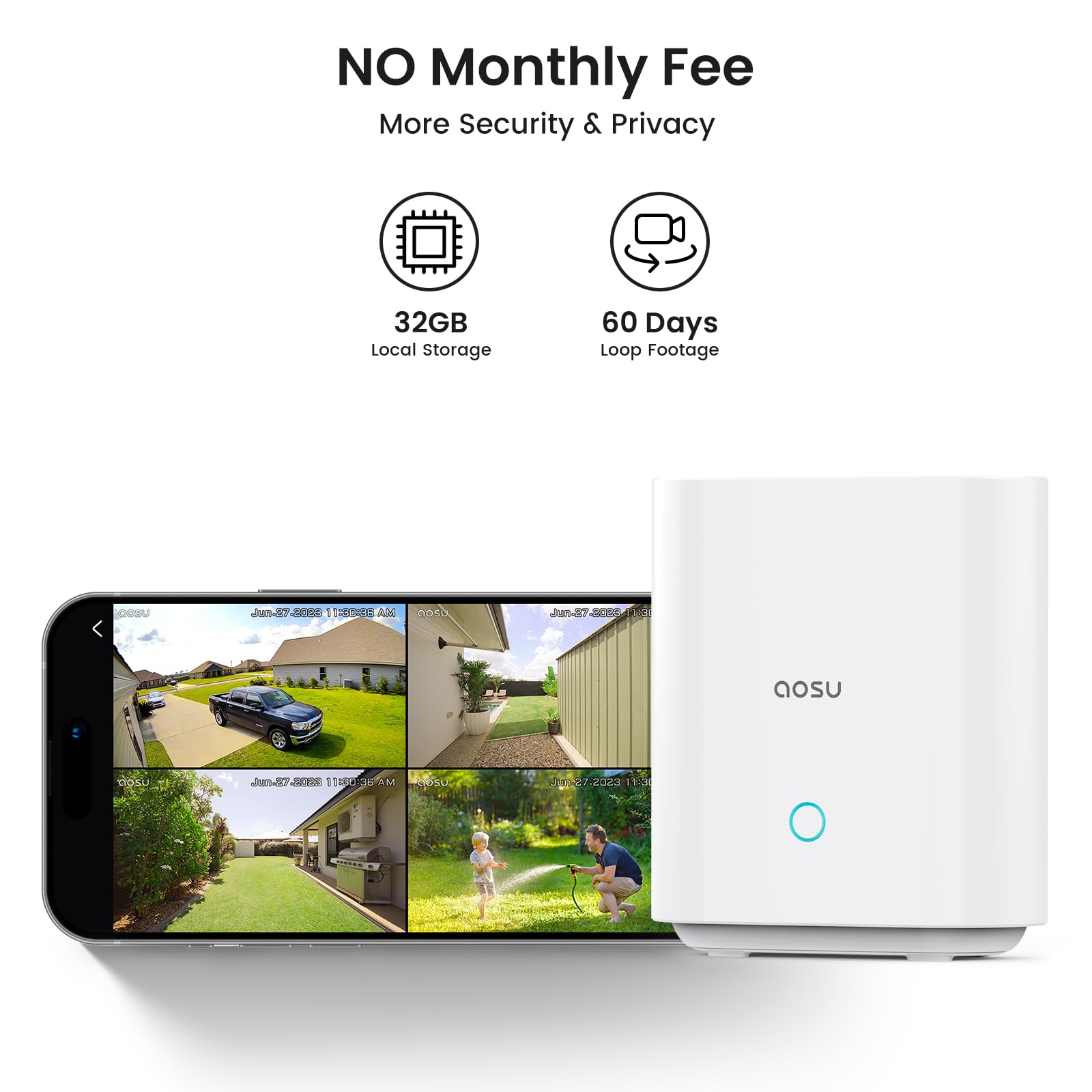 Aosu Security Cameras Outdoor Wireless, 4 Cam Kit, No Subscription, Solar Powered, Home Security Cameras System With 360 Pan & T