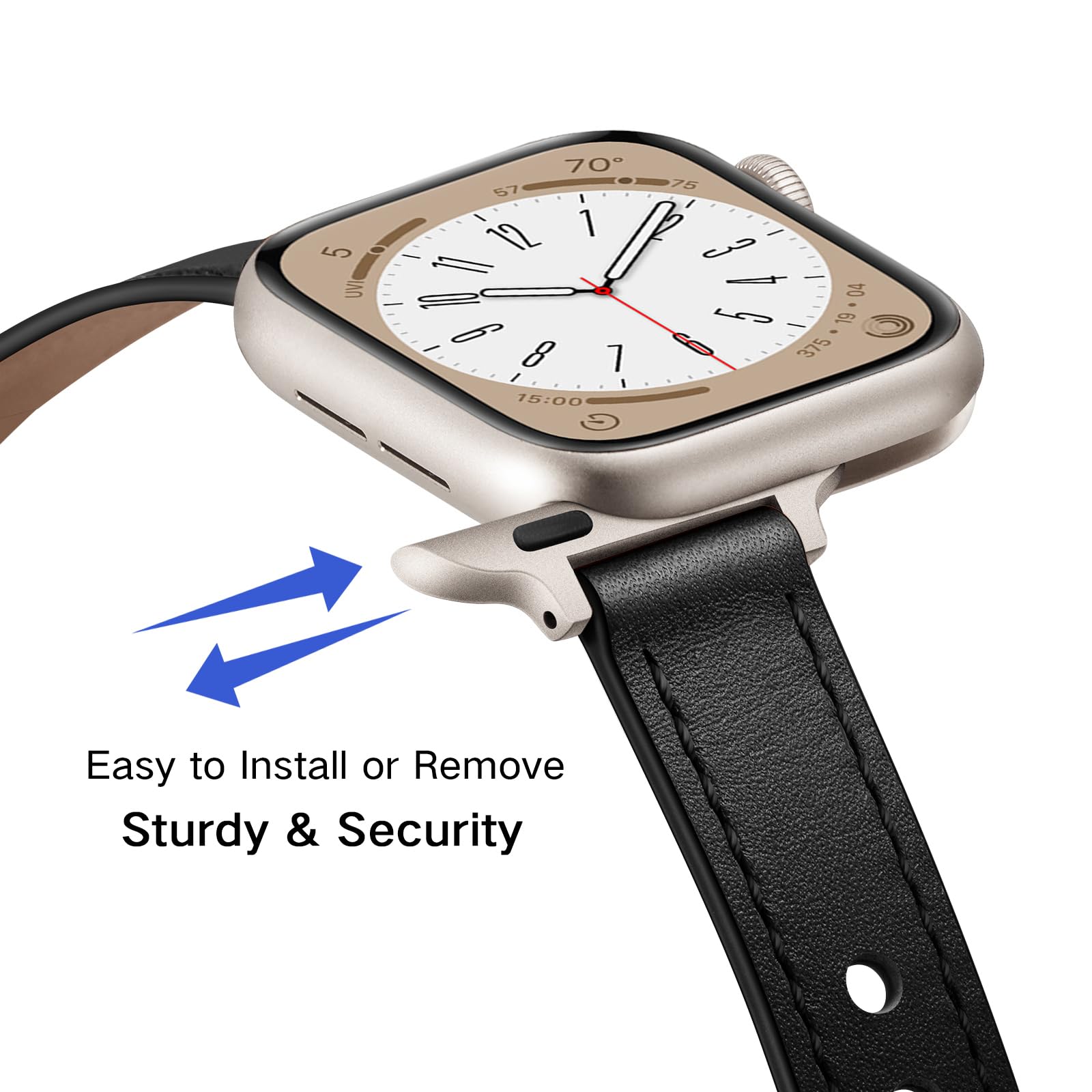 Ouheng Slim Band Compatible With Apple Watch Band 46Mm/49Mm/45Mm/44Mm/42Mm Series 3/2/1, Women Genuine Leather Band Thin Strap F
