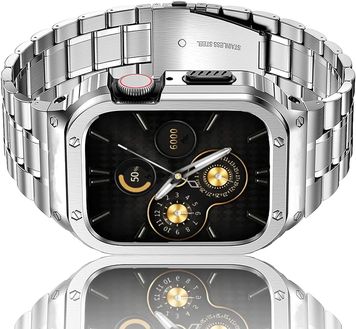 Haslfm Stainless Steel Watch Band With Case Compatible With Apple Watch Series 9/8/7(45Mm),Metal Strap And Rugged Protective Cov