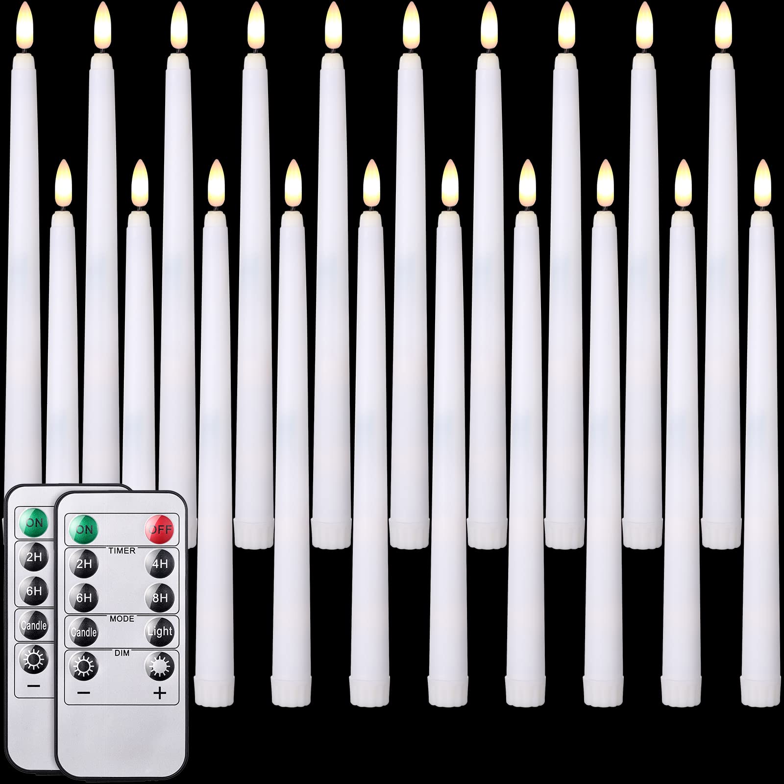 Tuanse 20 Pack White Flameless Taper Candles Bulk Battery Operated Advent Candlesticks With Remote And Timer Long Led Flickering