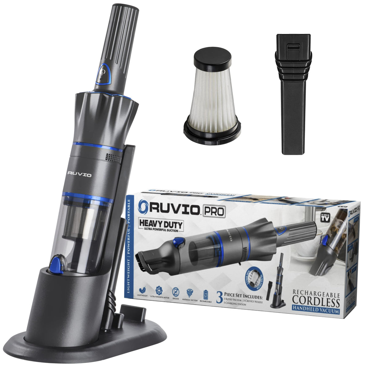Ruvio Pro Cordless Hand Vacuum 17    Portable Vacuum Cleaner For Home And Car Use, Rechargeable Vacuum With Double Hepa Filtrati
