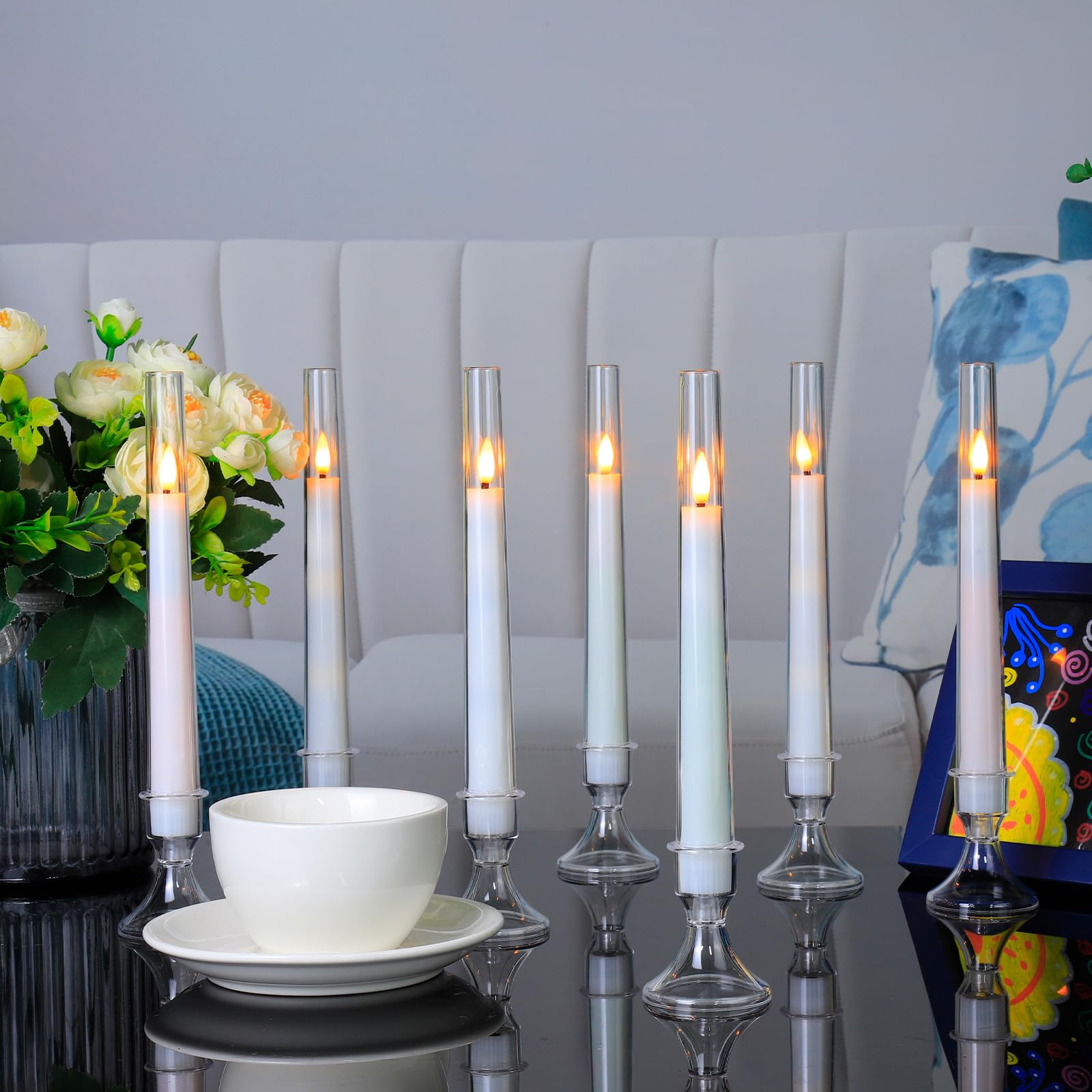 Comenzar 12Pc Flameless Taper Candles   Led Candles, Flickering Design With Base, Perfect For Home, Windows,Decoration,Weddings,