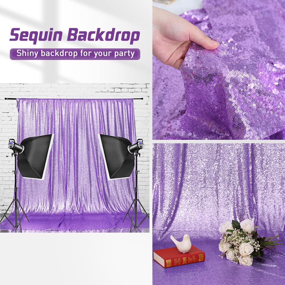 Eternal Beauty Lavender Sequin Backdrop Curtains, 8X8 Shimmer Drapes For Party Weddding Decoration