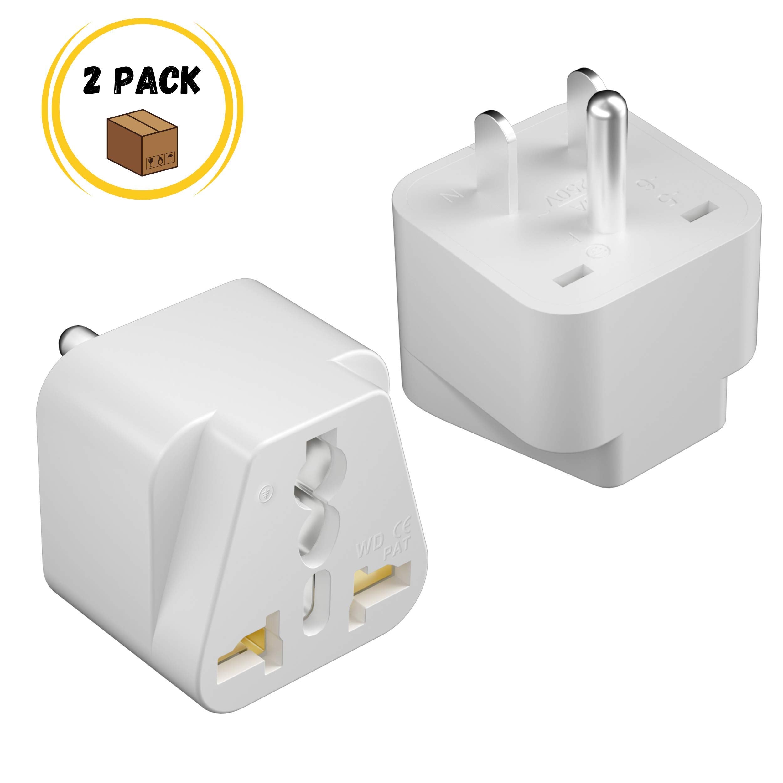 Bates European Plug Adapter, 2 Pack, Travel Converter, US to EU, White