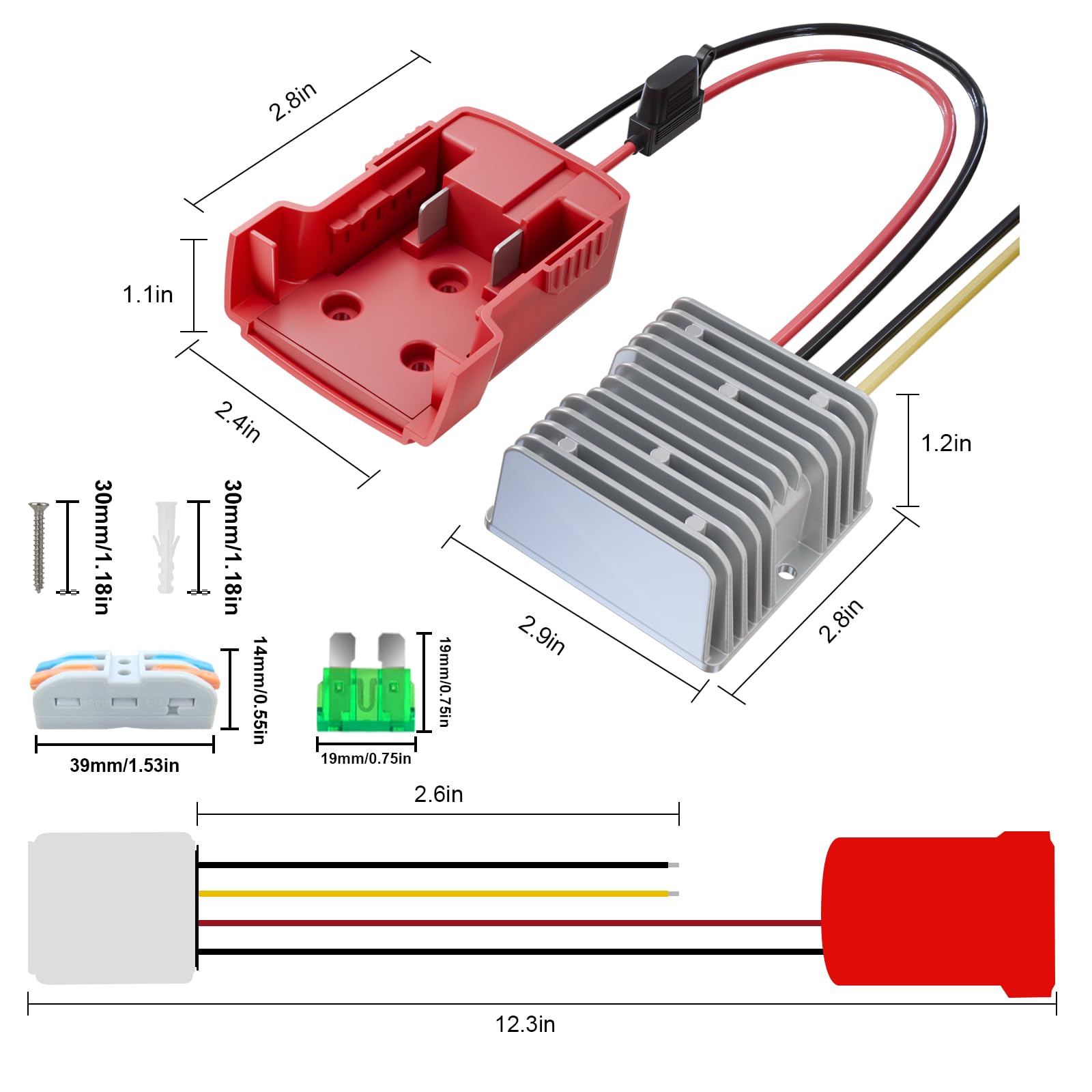 18V To 12V Step Down Converter Aadpter Compatible With Milwaukee M18 Batteries, Dc 12 Voltage Battery Power Adapter, 15A 180W Bu