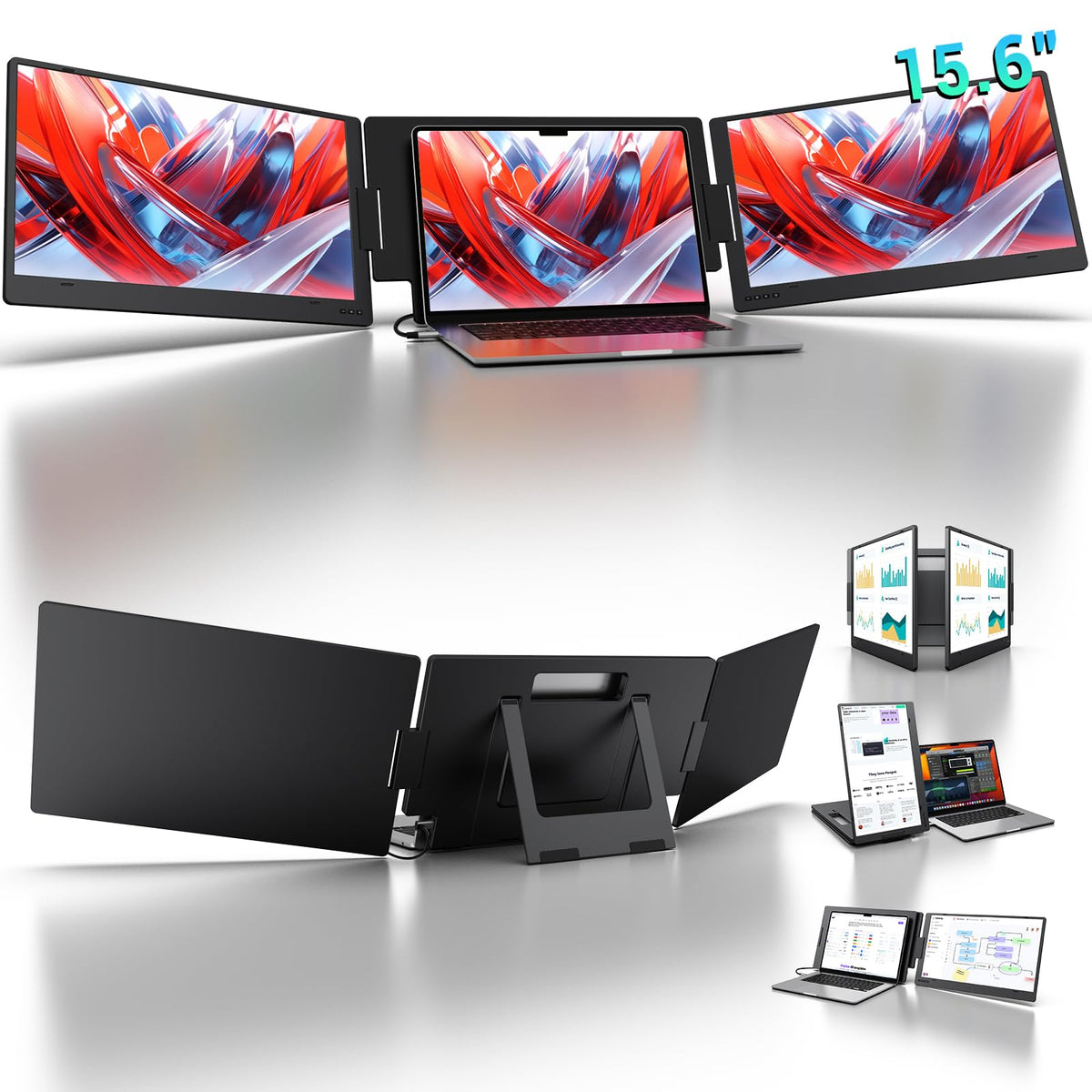 Kyy 15.6'' Laptop Screen Extender, 1080P Fhd Ips Portable Monitor, One Cable Usb C Triple Monitor, Dual Travel Screen For 12'' 1