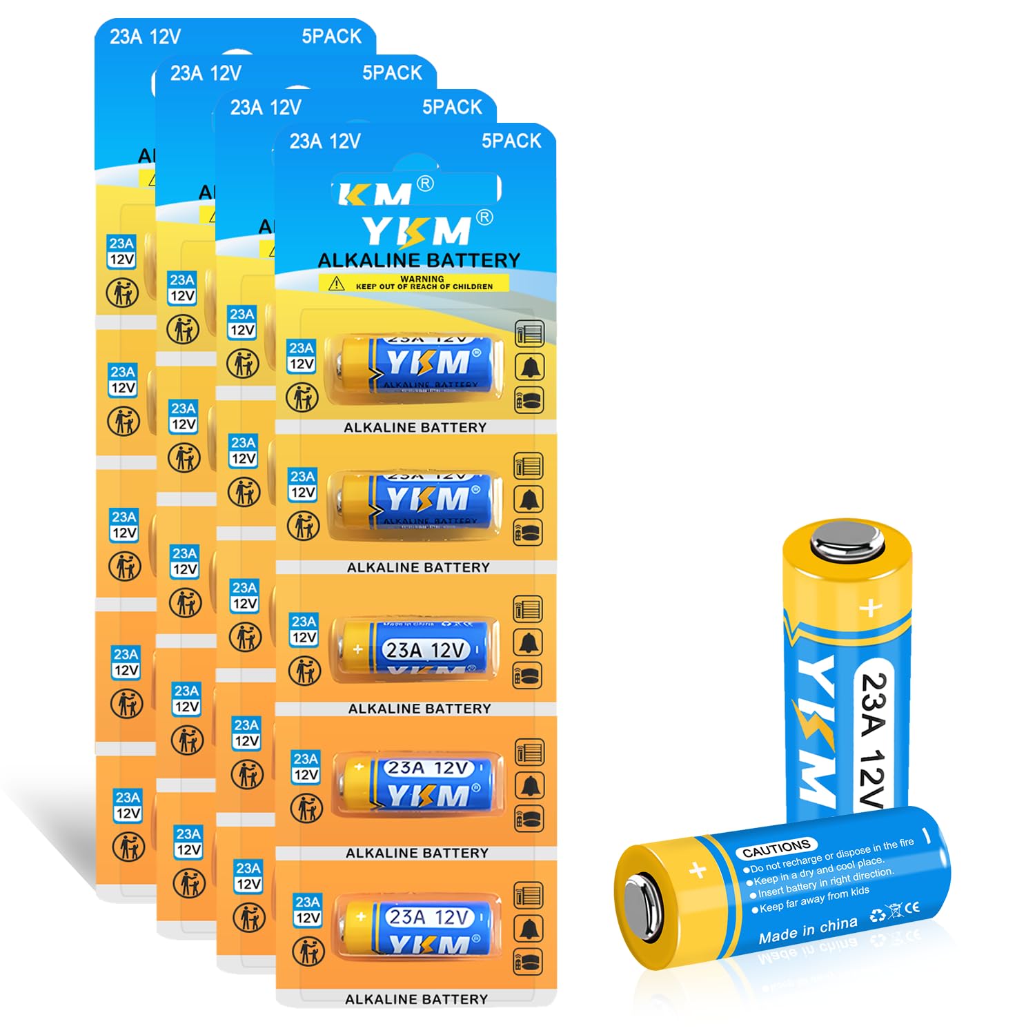 YKM 20 Pack 12V Alkaline 23A Battery MN21/23 23AE L1028F A23G 12 Volt A23 Battery for Ceiling Fan Remote Garage Door Opener