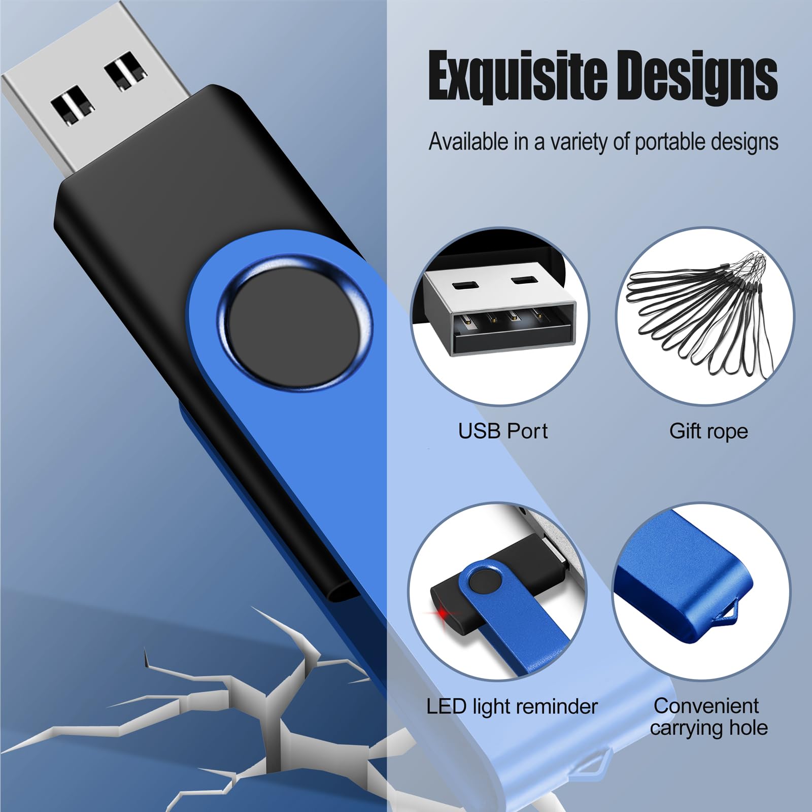 Eastbull Flash Drive Bulk 8Gb Usb 100 Pack With Lanyards Usb 2.0 Thumb Drive Bulk Memory Stick Swivel Pen Drive For Storage And Backup 8 Gb 100 Pack, Blue