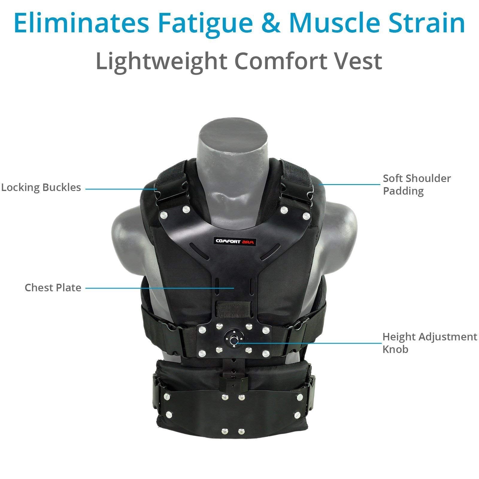 Flycam 5000 Handheld Camera Stabilizer With Comfort Arm Vest. Precise Balancing, Smooth & Fatigueless Operations. Quick Shock Absorption, Free Quick Release, Arm Brace & Table Clamp (Flcm Cmft Kit)