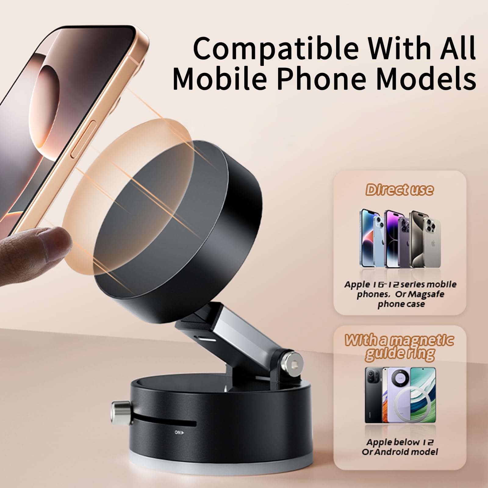 Newvenper Vacuum Magnetic Phone Holder Updated Suction Cup Phone Mount Foldable Multi-Scenario Application 360 Adjustable Magnet