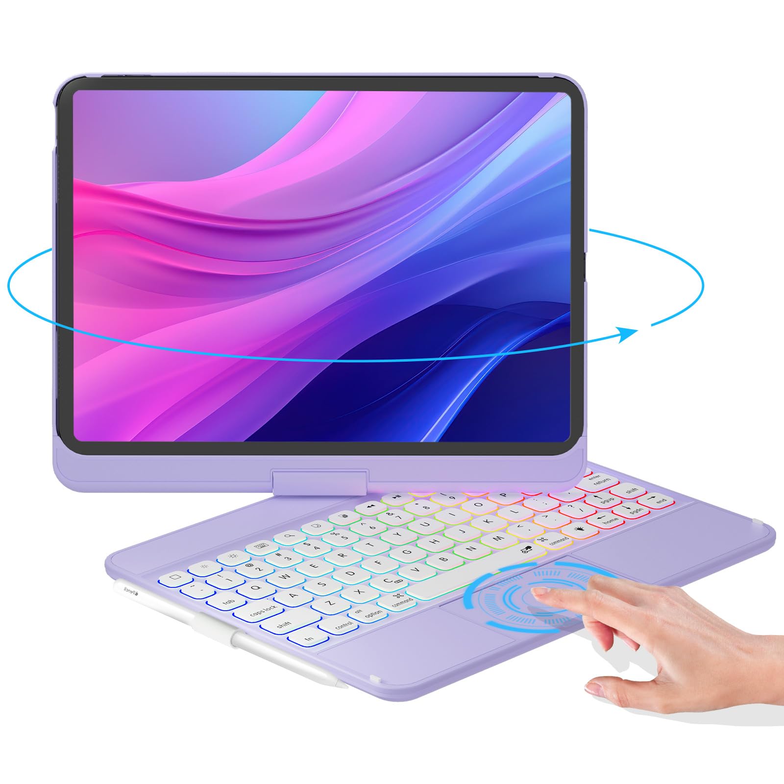 NOKBABO iPad 10th Generation case with Keyboard, Rainbow Backlight, 360Rotation, Multi Touchpad & Pencil Holder, Keyboard case f