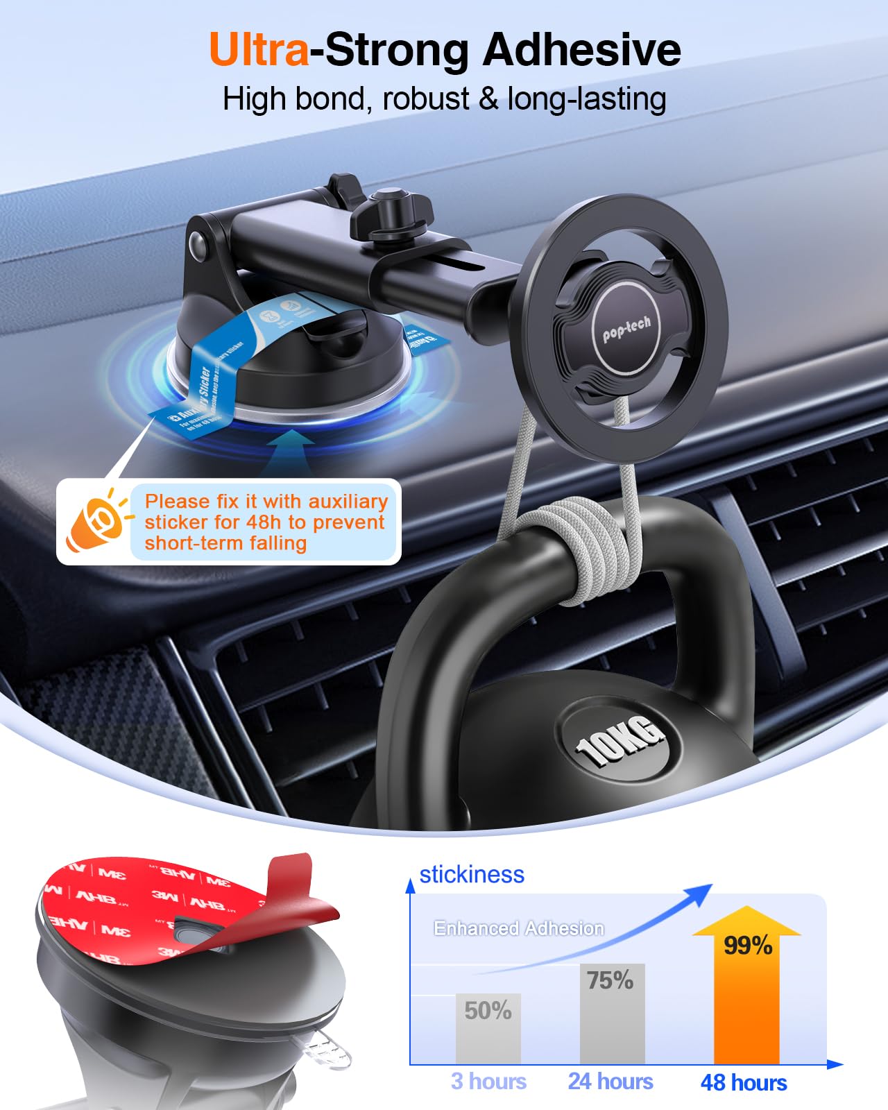 Pop-Tech 75Mm Adhesive Pad Replacement For Suction Cup: 4Pcs 2.95'' Double Sided Sticky Tape For Dash Car Mount - 3M Vhb Round S