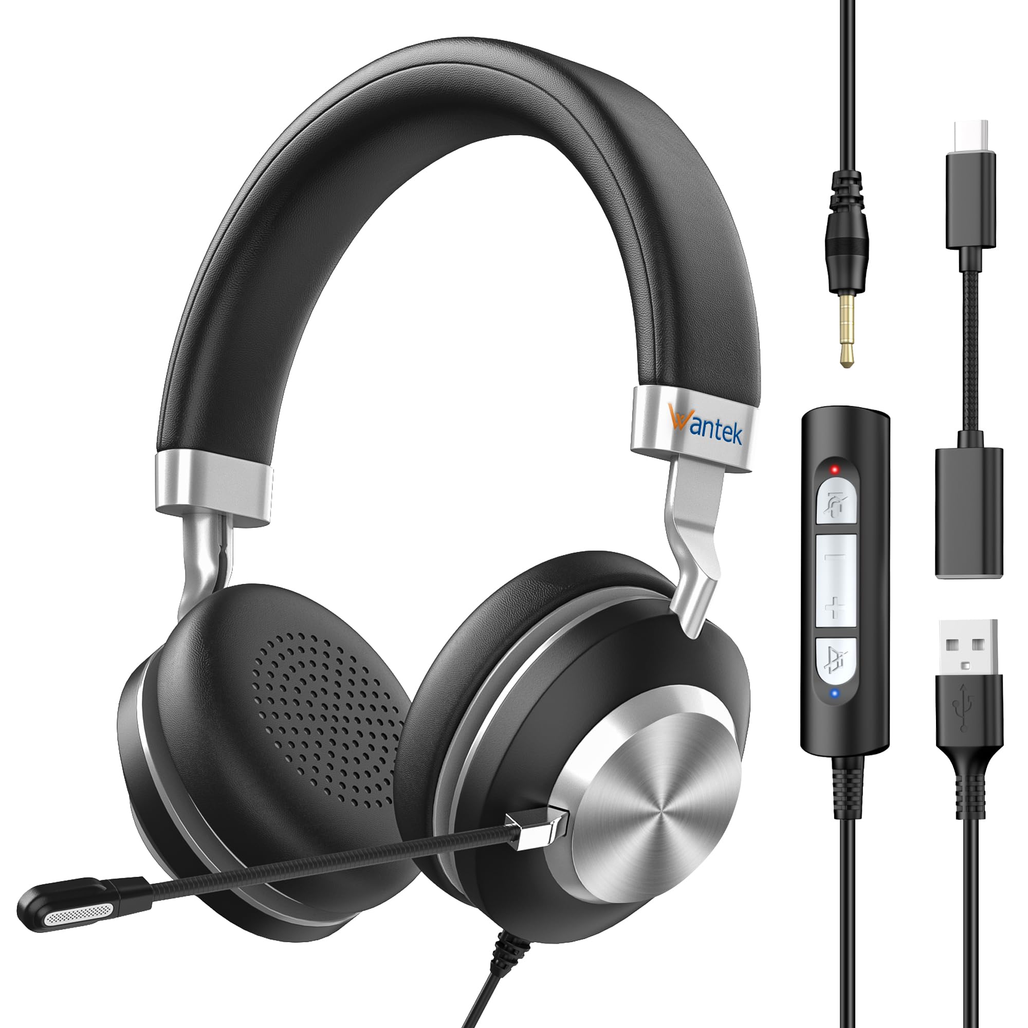 Wantek Headset wtih Mic, USB Headset with Microphone for PC, Computer Headset with Noise Canceling Microphone with Mute for Work