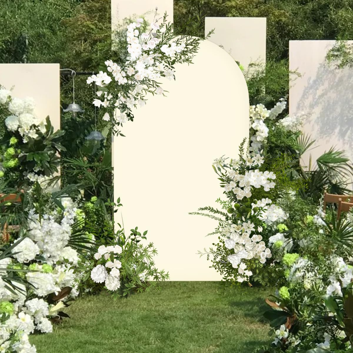 Mlmc 7.2Ft Beige Fitted Spandex Arch Cover Stretchy Backdrop Stand Fabric Round Top Chiara Arch Backdrop Stands Cover For Baby S