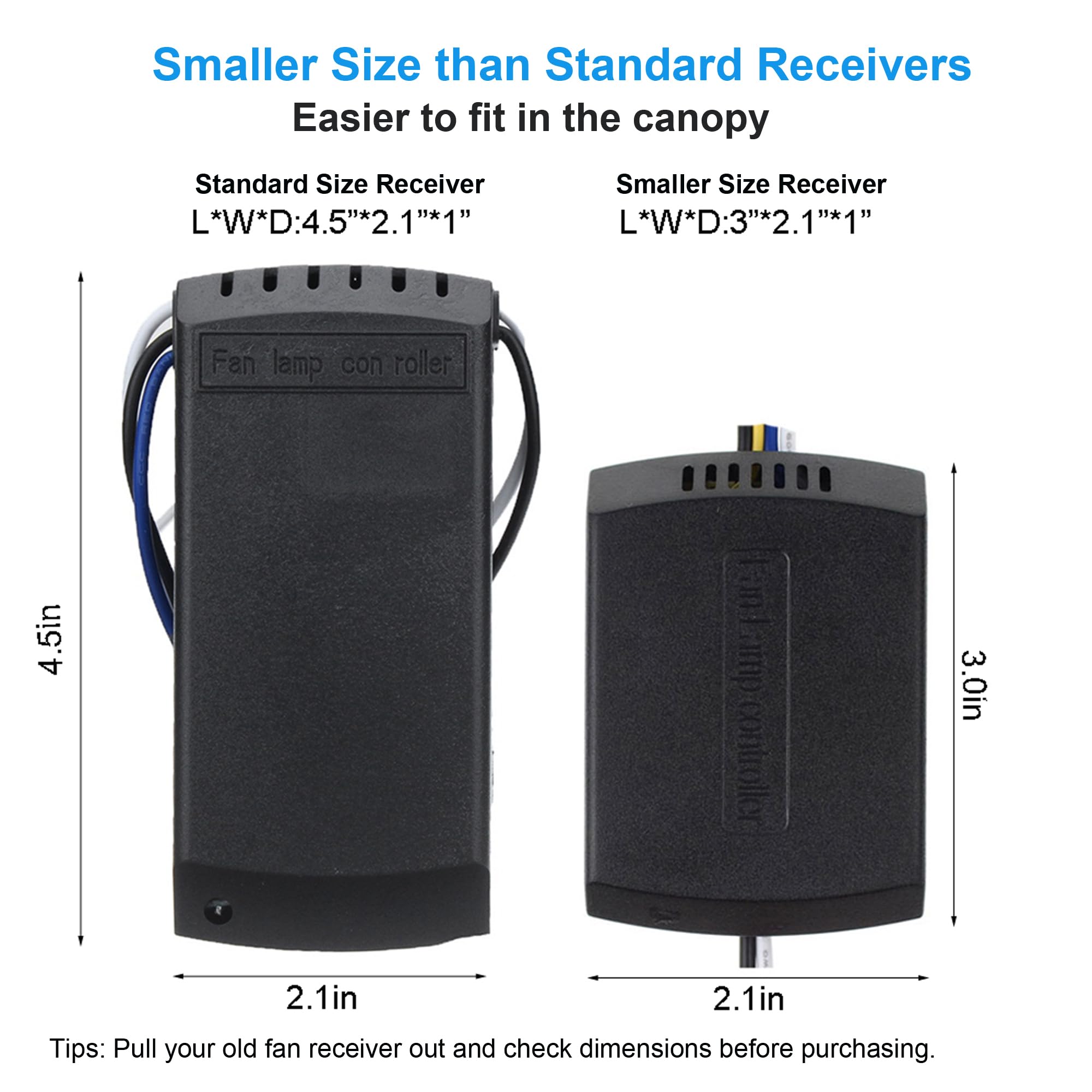 Lphumex 2 Pack Universal Ceiling Fan Remote Control Kits, Small Size Receiver Fan Speed, Light And Timing Remote For Harbor Bree