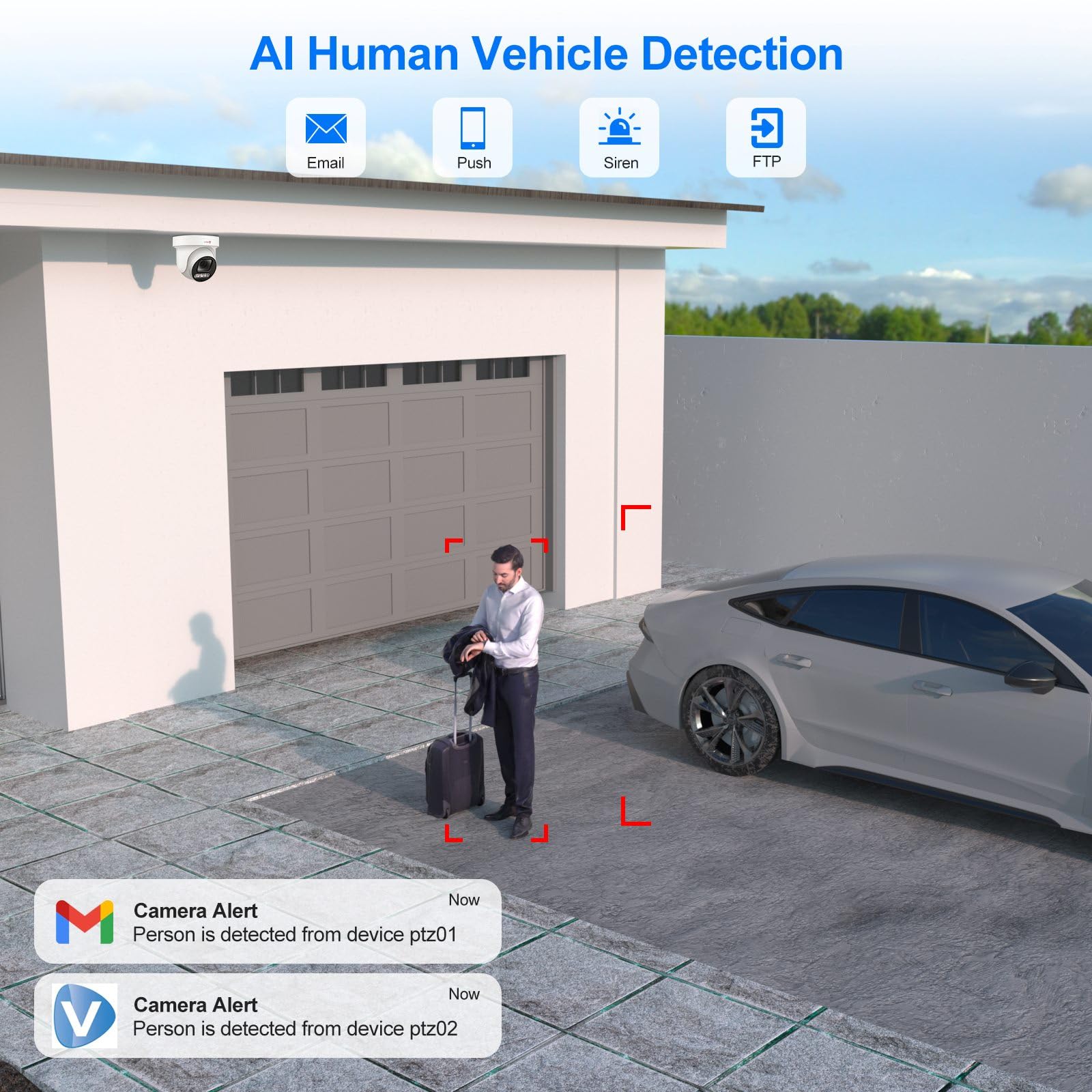 Anpviz 6Mp Poe Ptz Camera Outdoor, 5X Optical Zoom 2.7~13.5Mm Lens, Pan Tilt Zoom Ip Security Camera With Human Vehicle Detectio